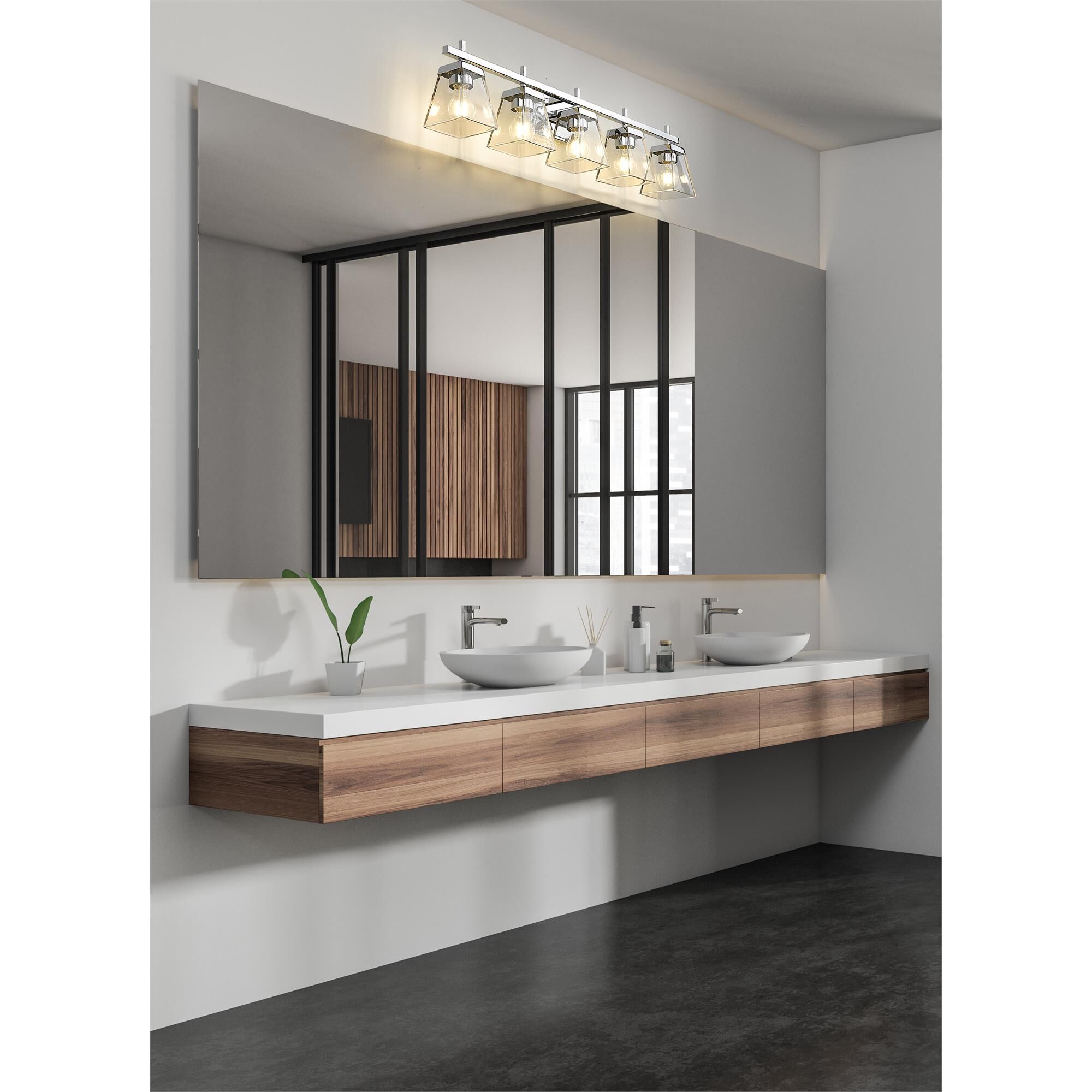 Shown in Chrome finish and Clear glass