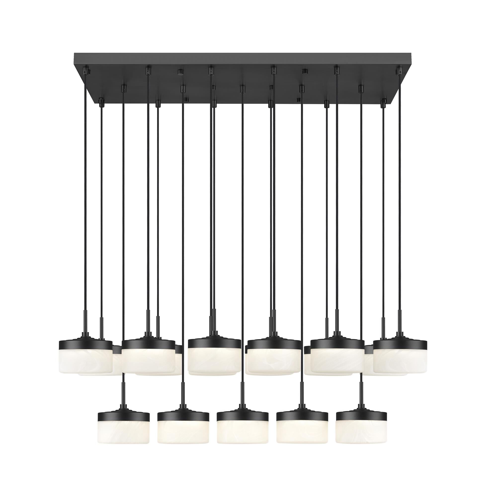 Shown in Matte Black finish and Feathered White glass