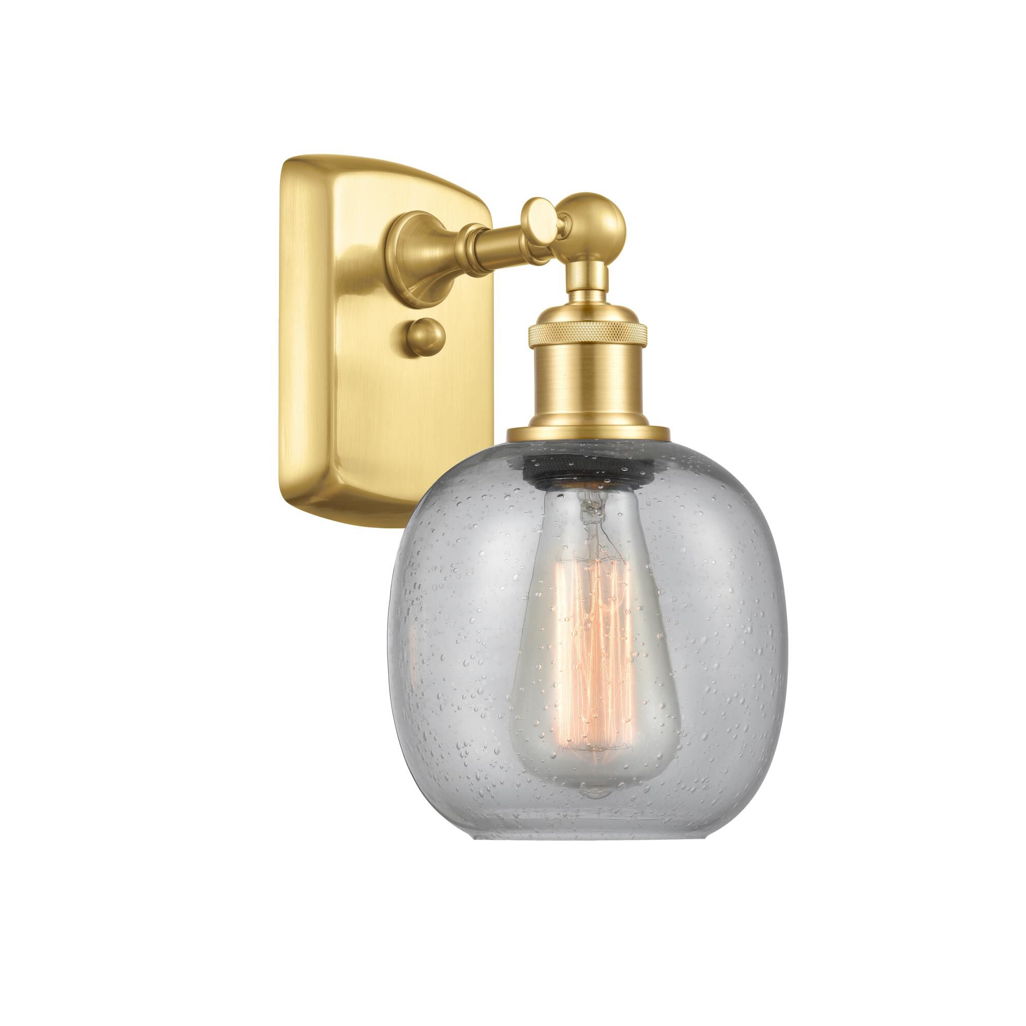 Shown in Satin Gold finish and Seedy Belfast glass