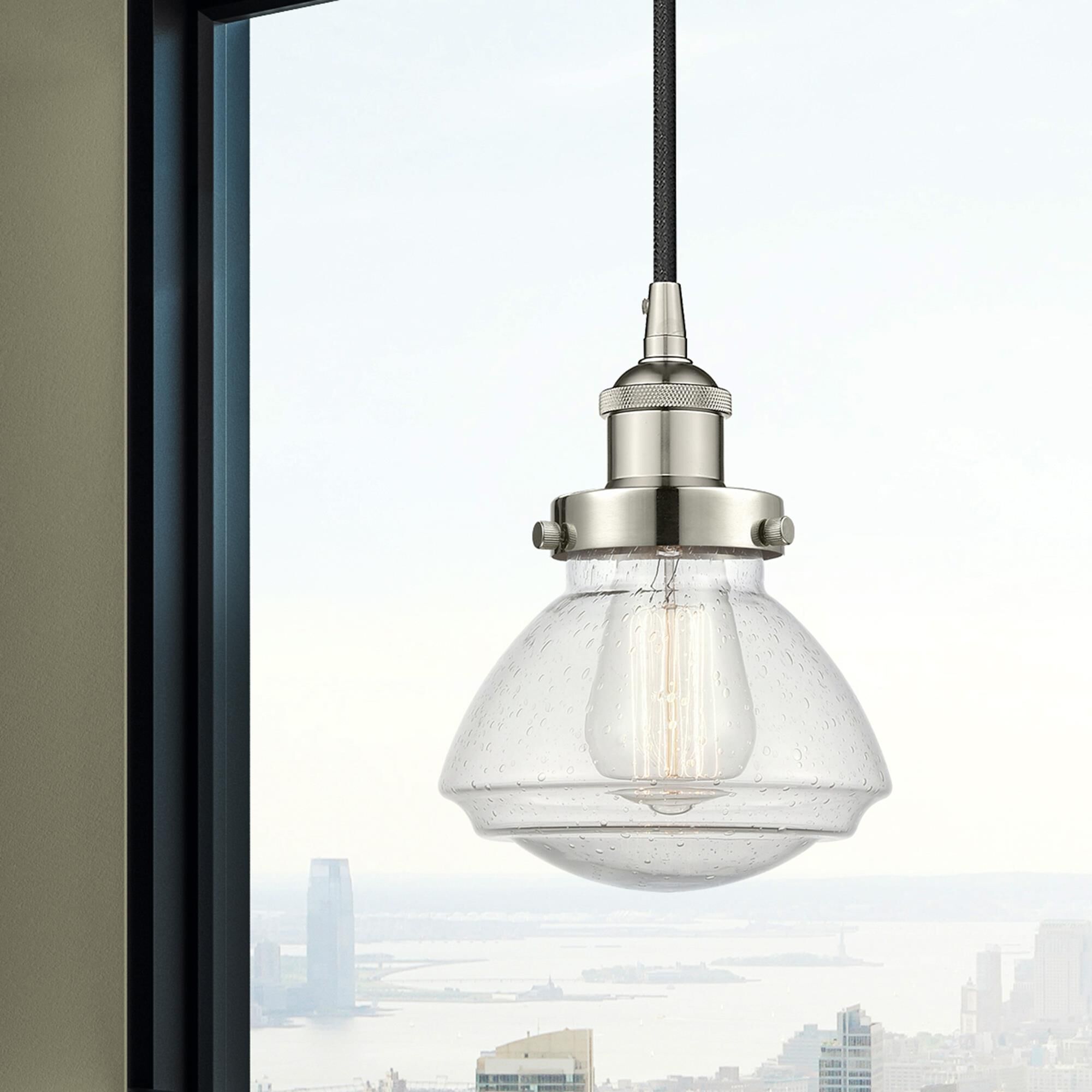 Shown in Polished Nickel finish and Seedy glass