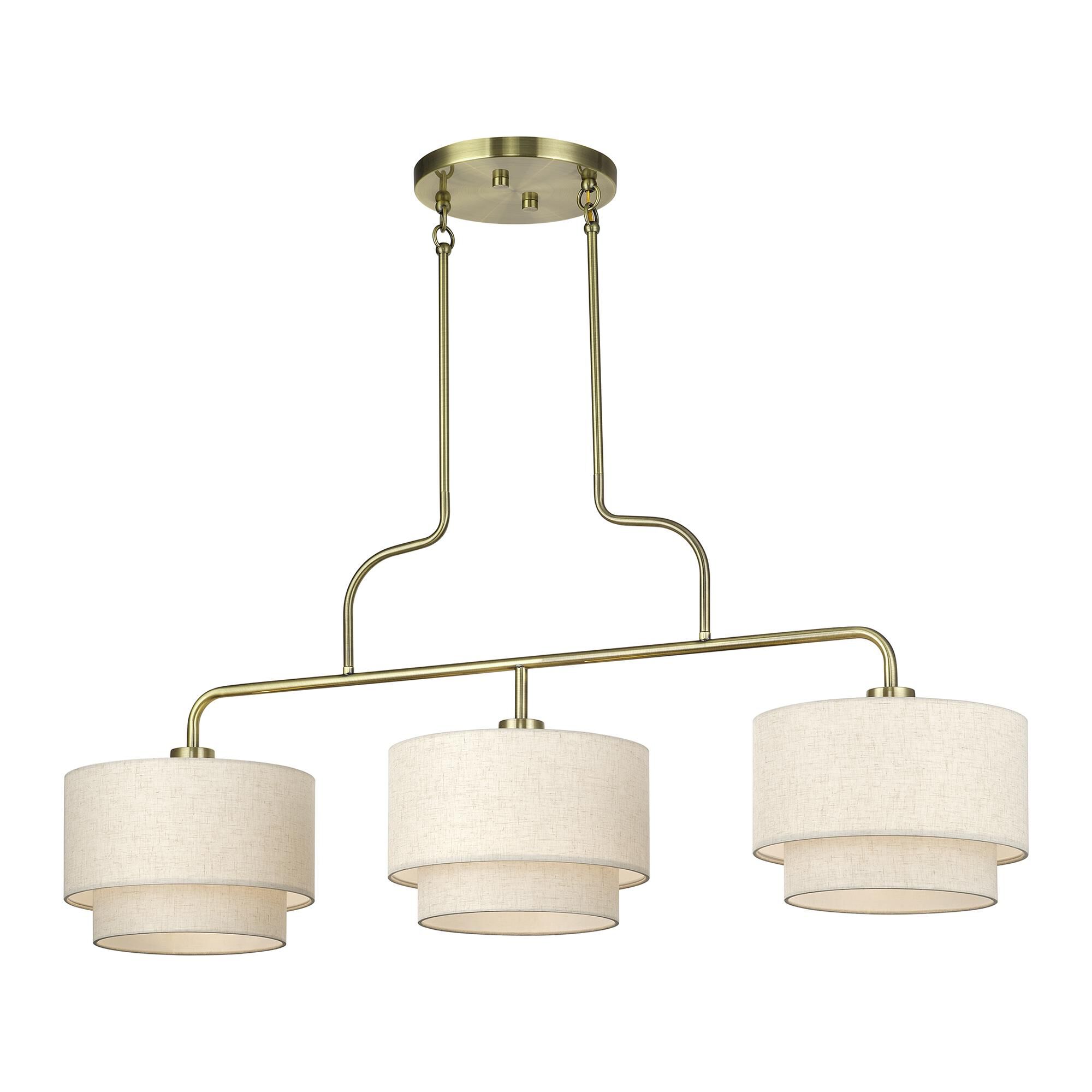 Shown in Antique Brass finish and Hand Crafted Oatmeal Color Fabric with White Color Inside shade