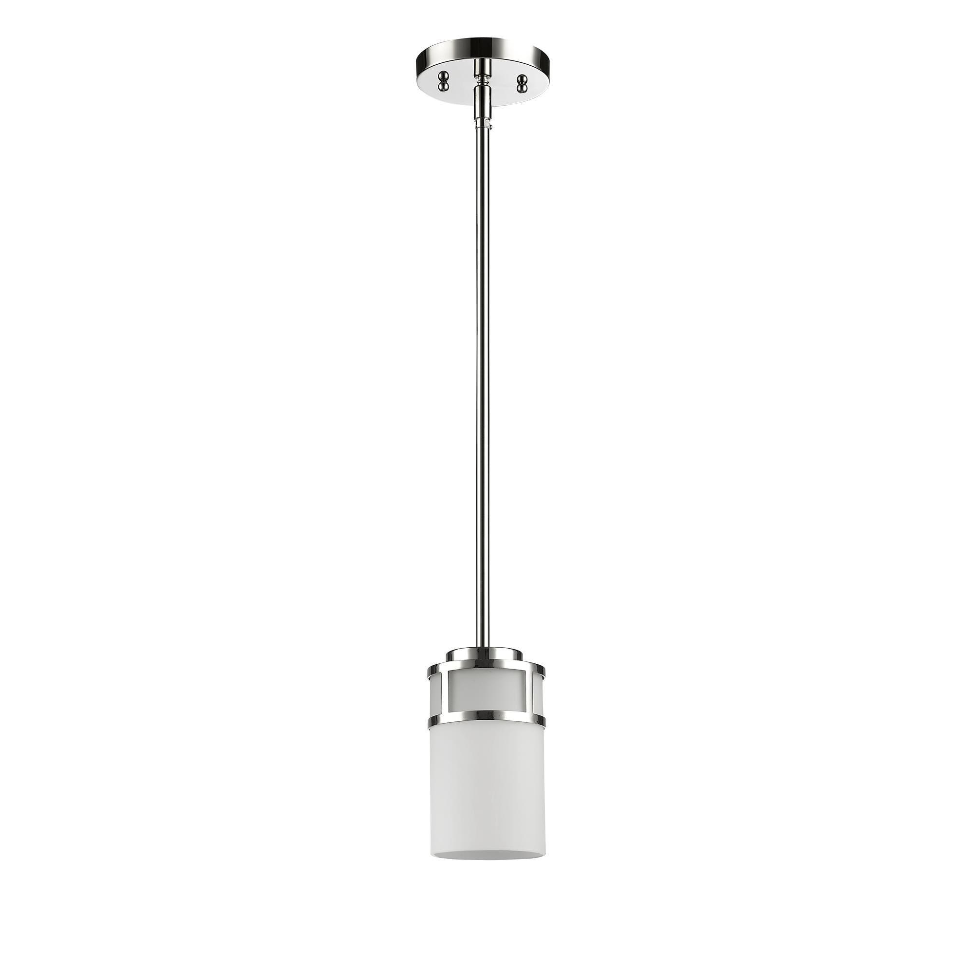 Shown in Polished Nickel finish and White glass and White Cylindrical Glass s shade