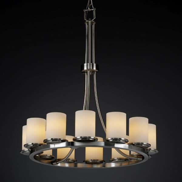 Shown in Brushed Nickel finish and Artisan glass and Opal shade and Cylinder with Flat Rim accent