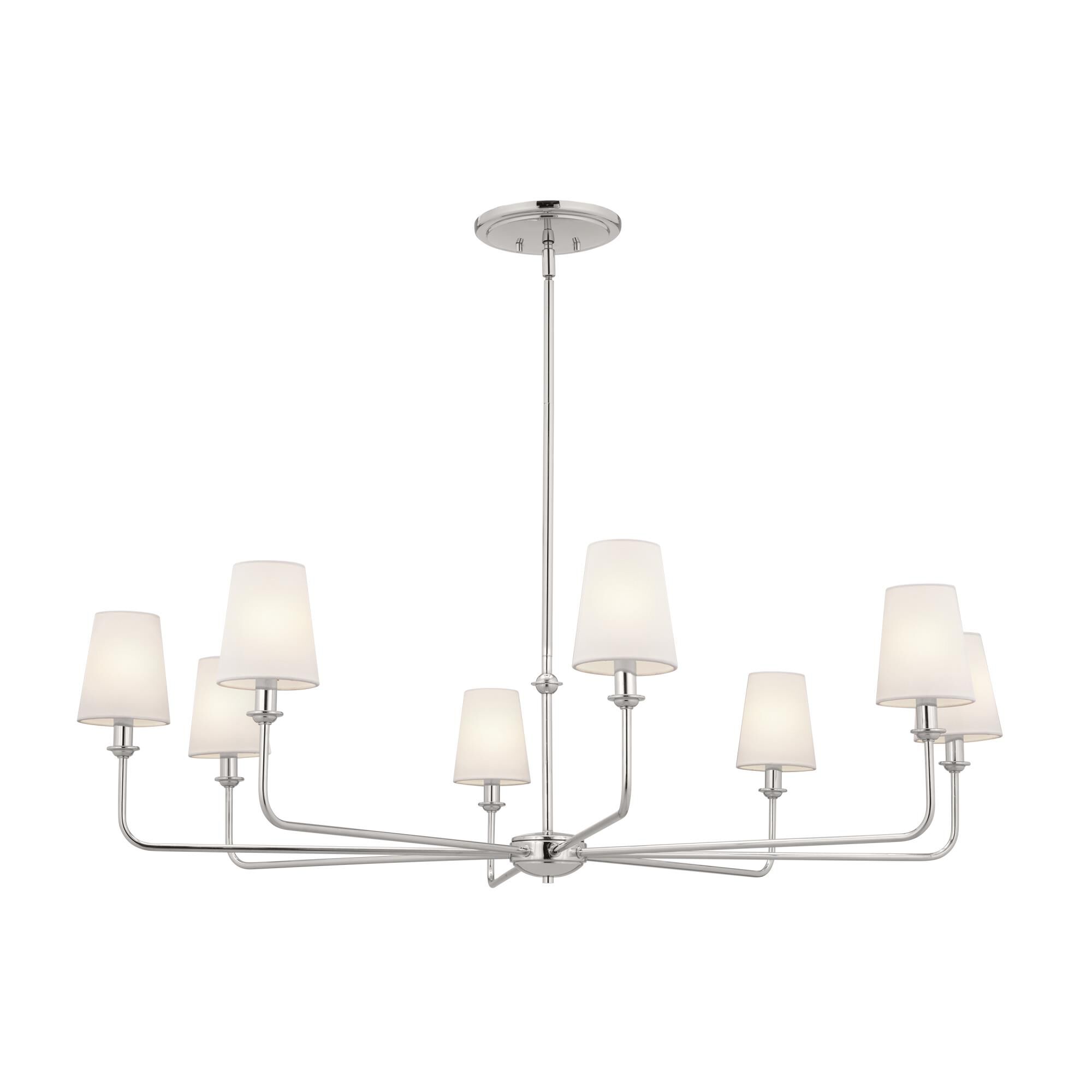 Shown in Polished Nickel finish and Fabric and Bell shade