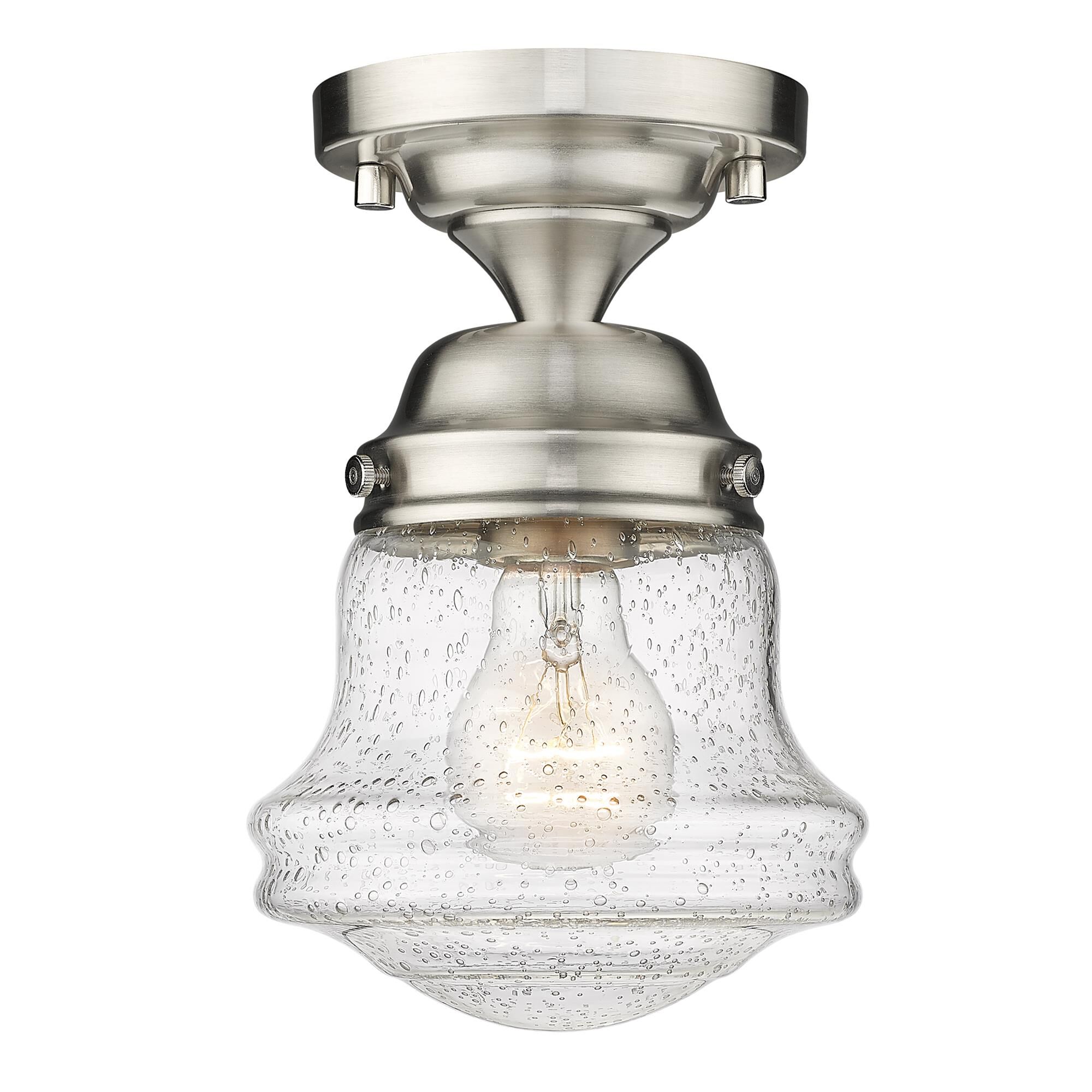 Shown in Brushed Nickel finish and Clear Seedy glass