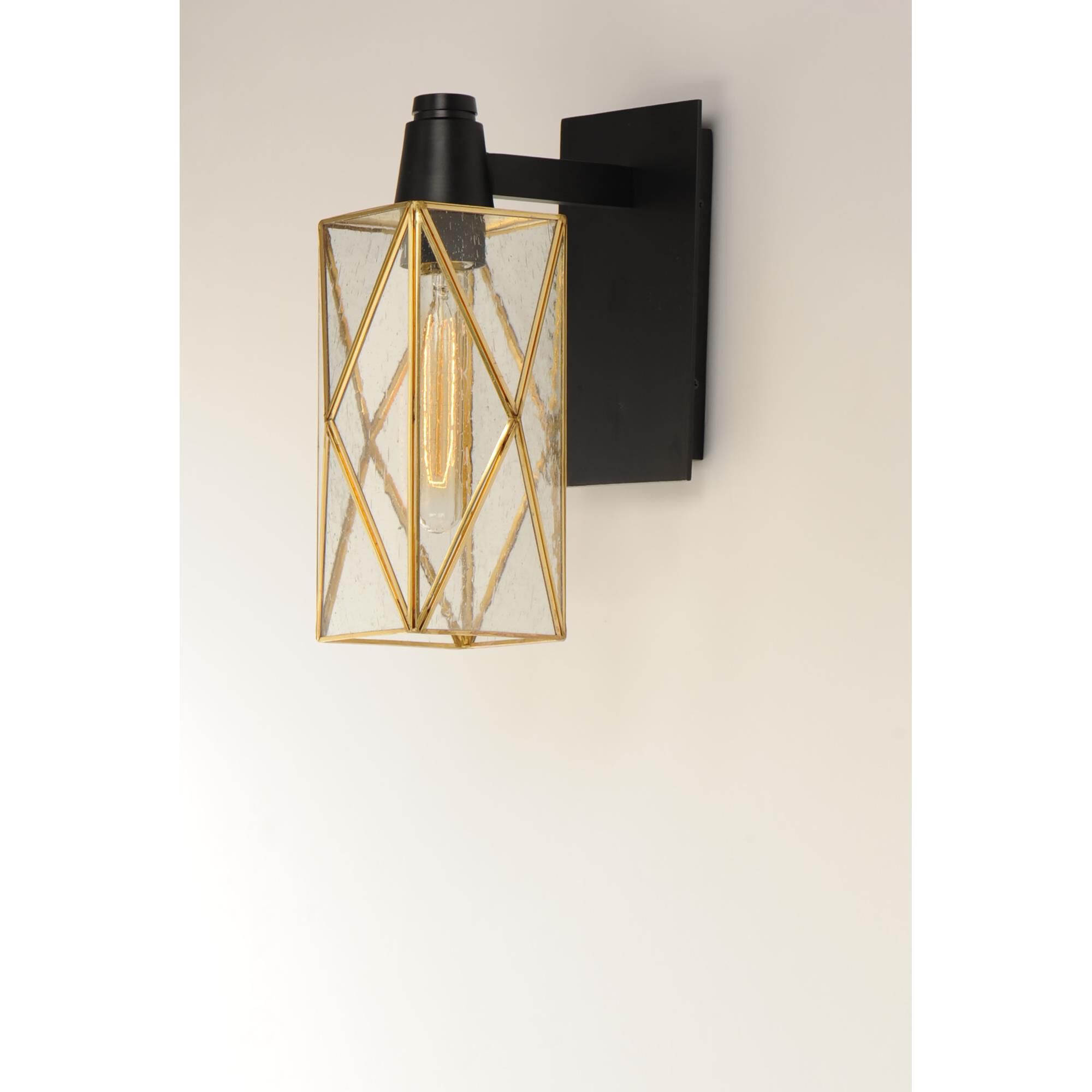 Shown in Black - Burnished Brass finish and Seedy glass