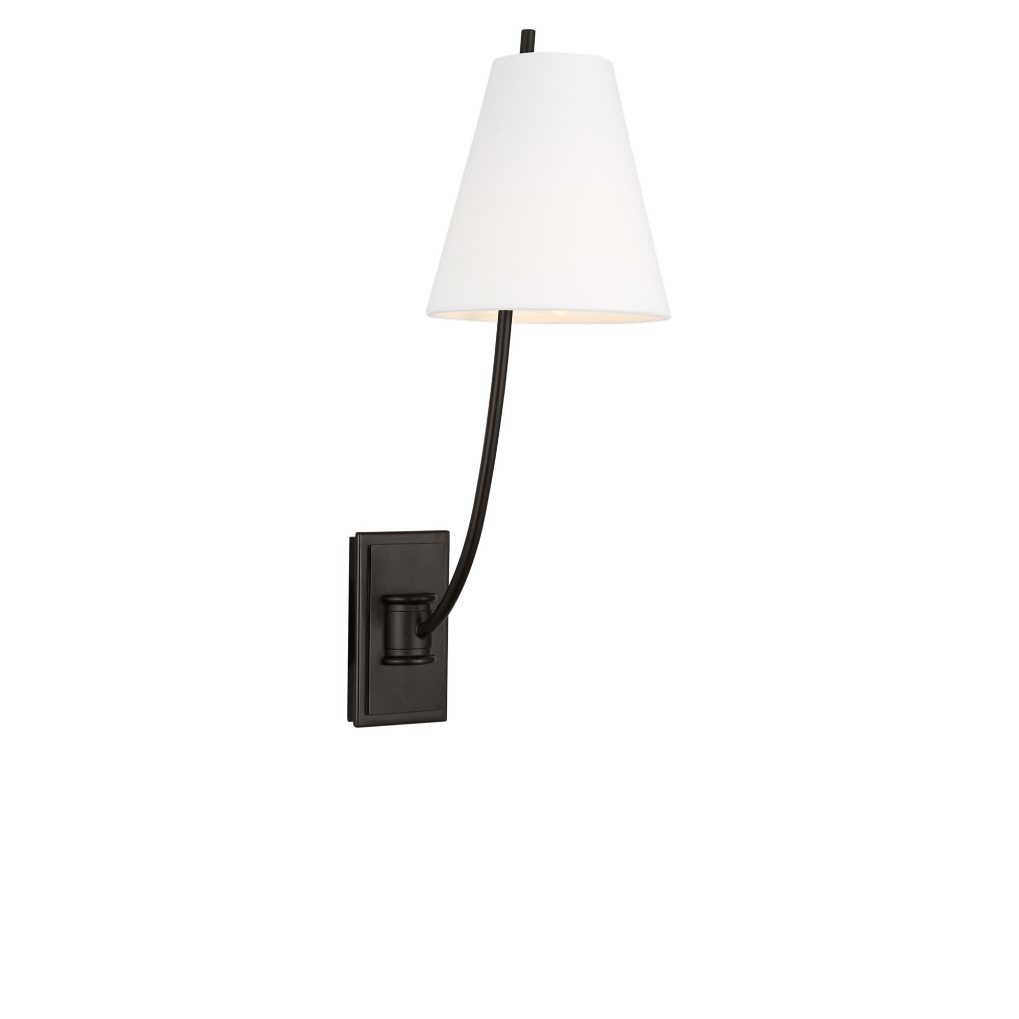 Shown in Aged Iron finish and White Linen Fabric shade