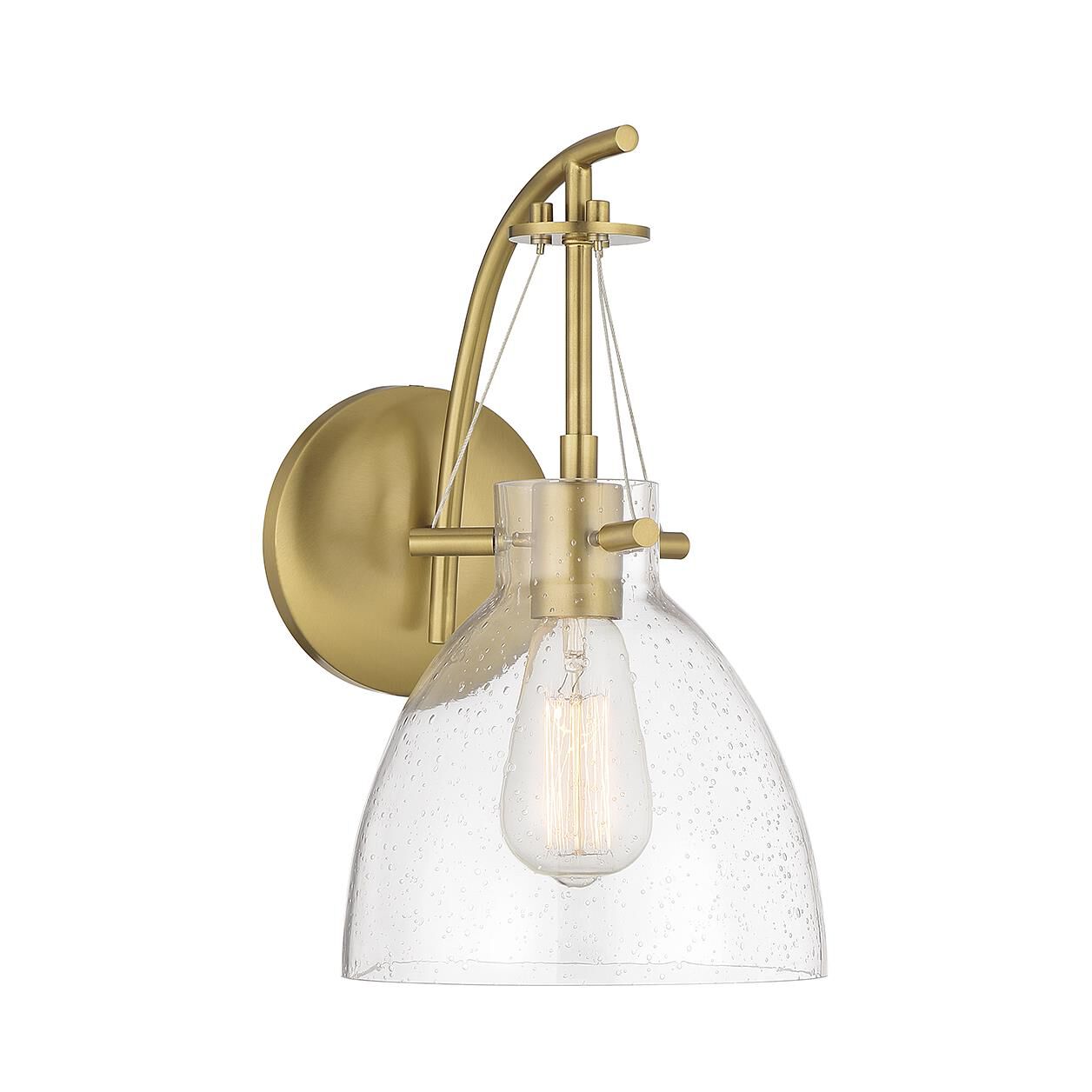Shown in Warm Brass finish and Clear Seeded glass and Glass shade
