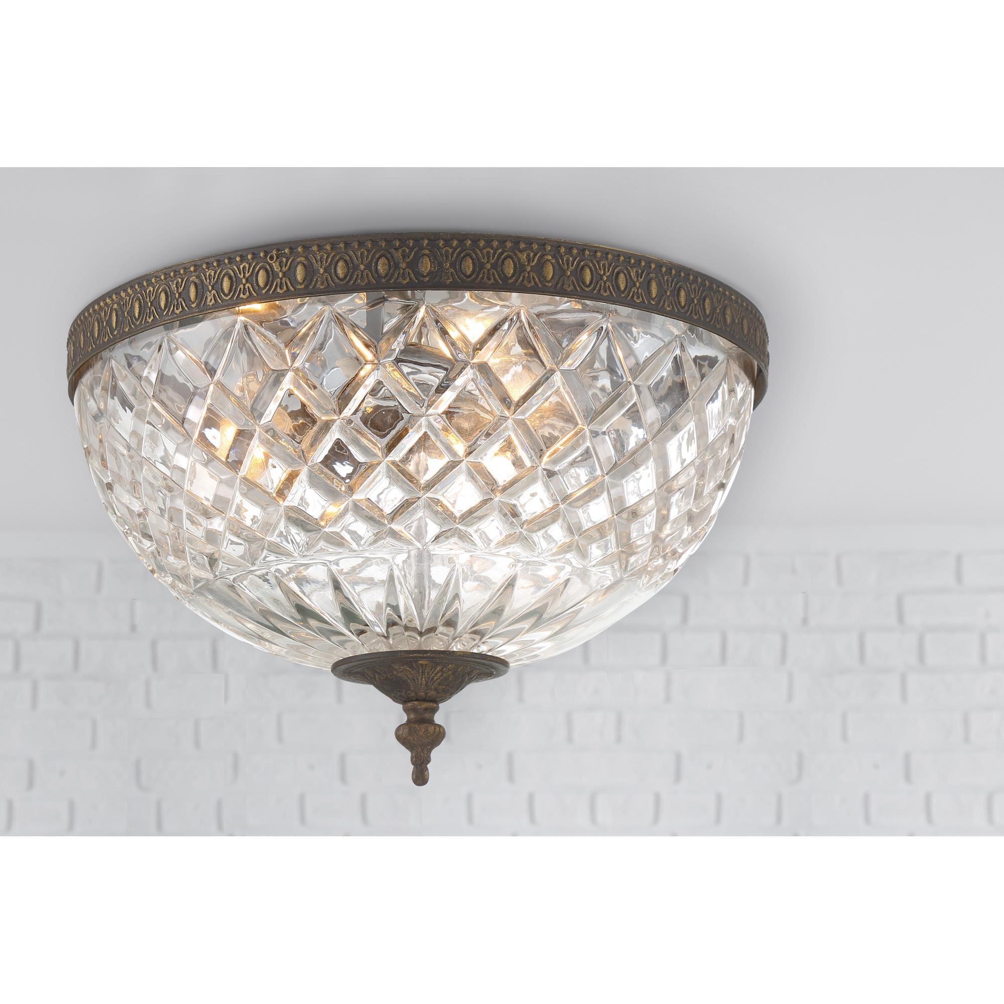 Shown in English Bronze finish and Lead Crystal glass and Lead Crystal shade
