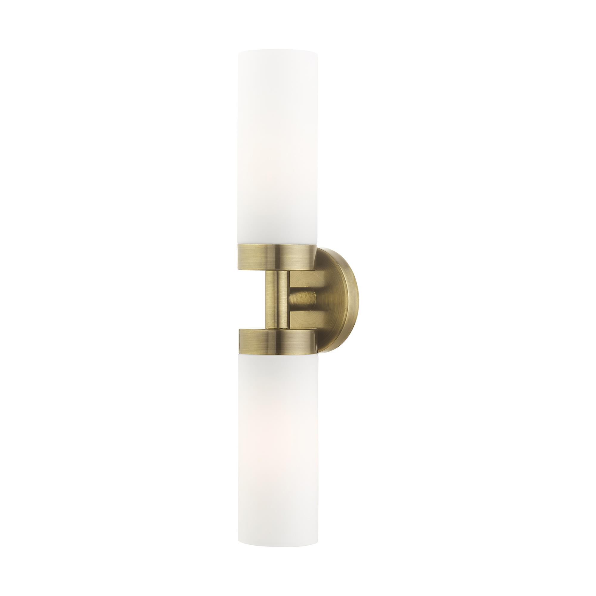 Shown in Antique Brass finish and Hand Blown Satin Opal White glass