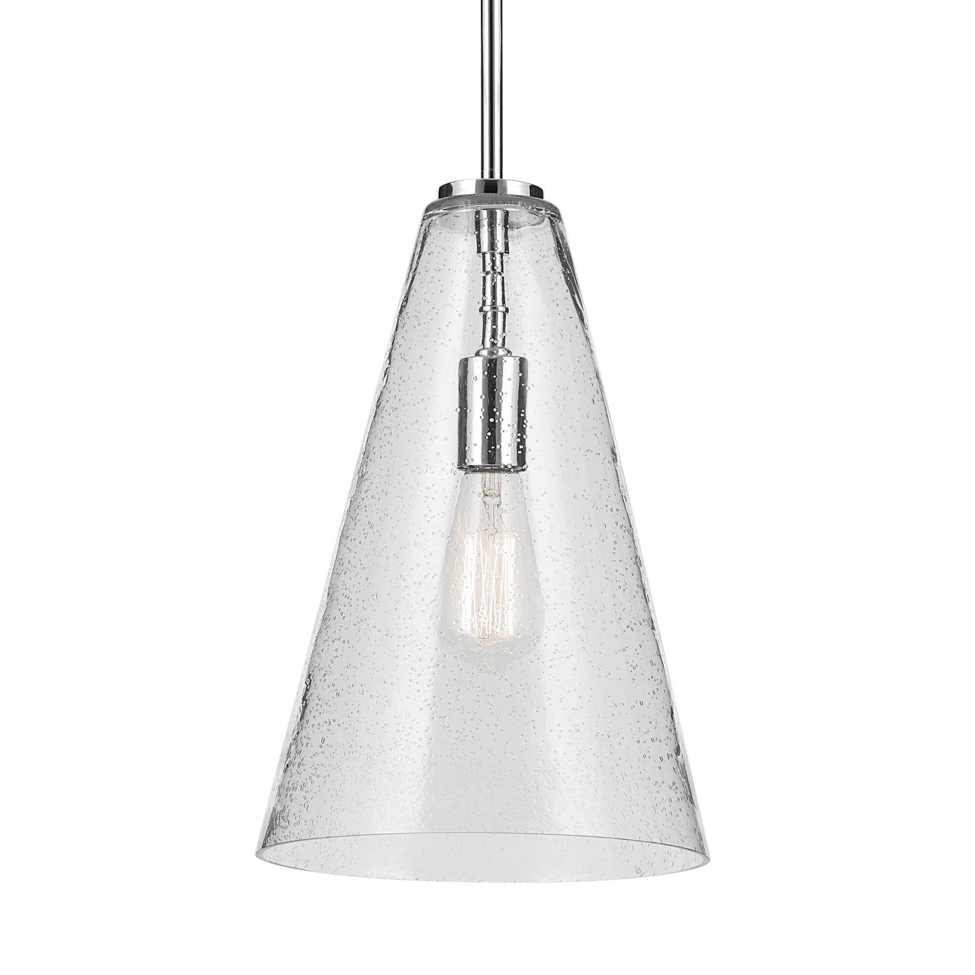 Shown in Chrome finish and Clear Seeded glass