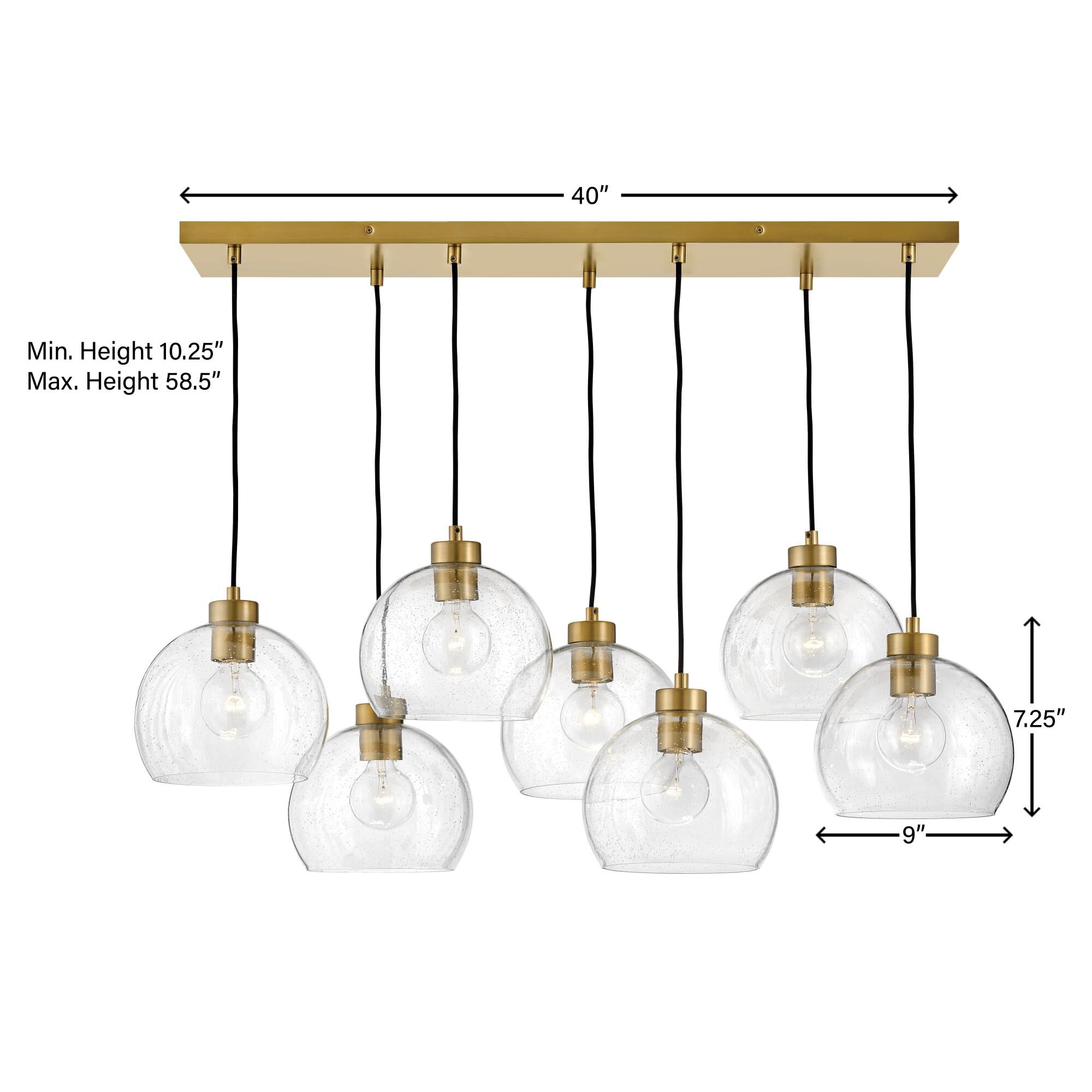 Shown in Lacquered Brass finish and Clear Seedy glass