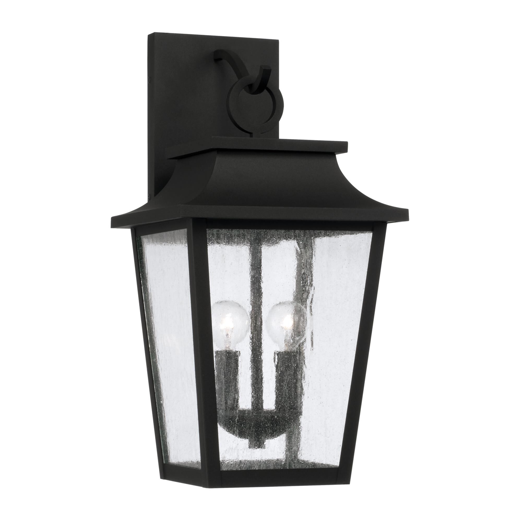 Shown in Black finish and Antiqued glass