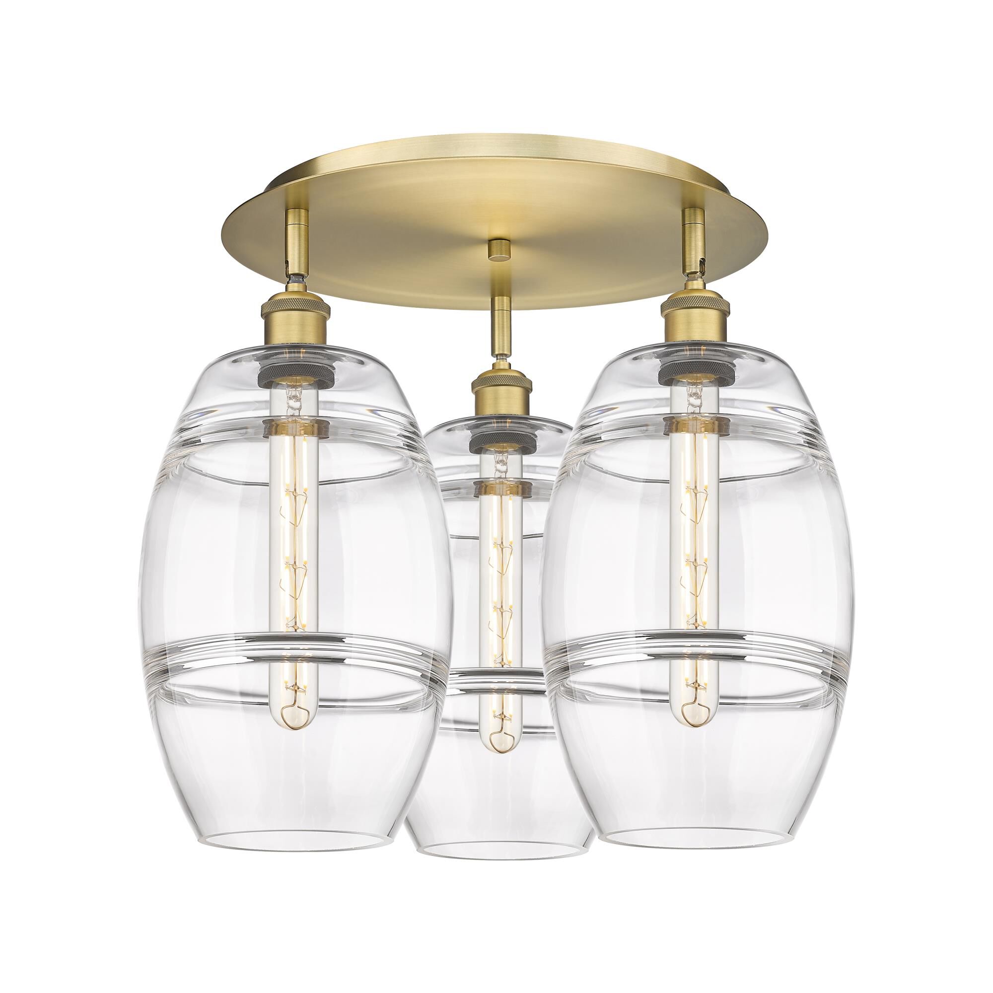 Shown in Brushed Brass finish and Clear glass