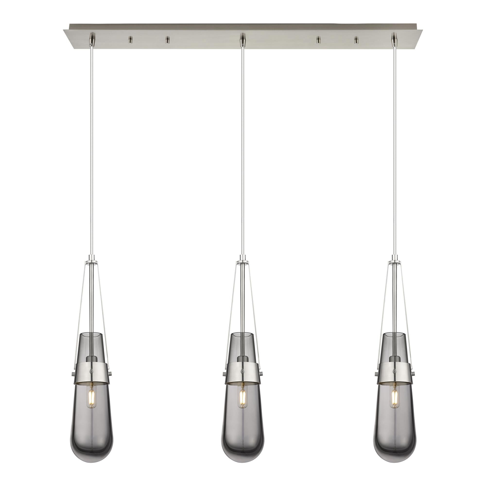 Shown in Brushed Satin Nickel finish and Light Smoke glass and Light Smoke Glass shade