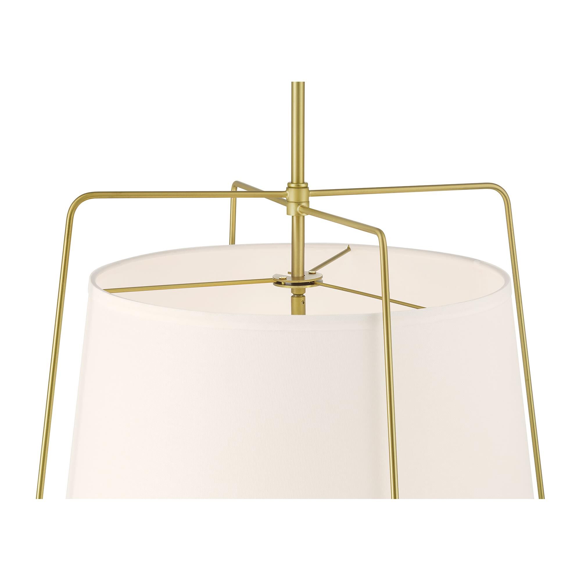 Shown in Vintage Brass finish and White glass