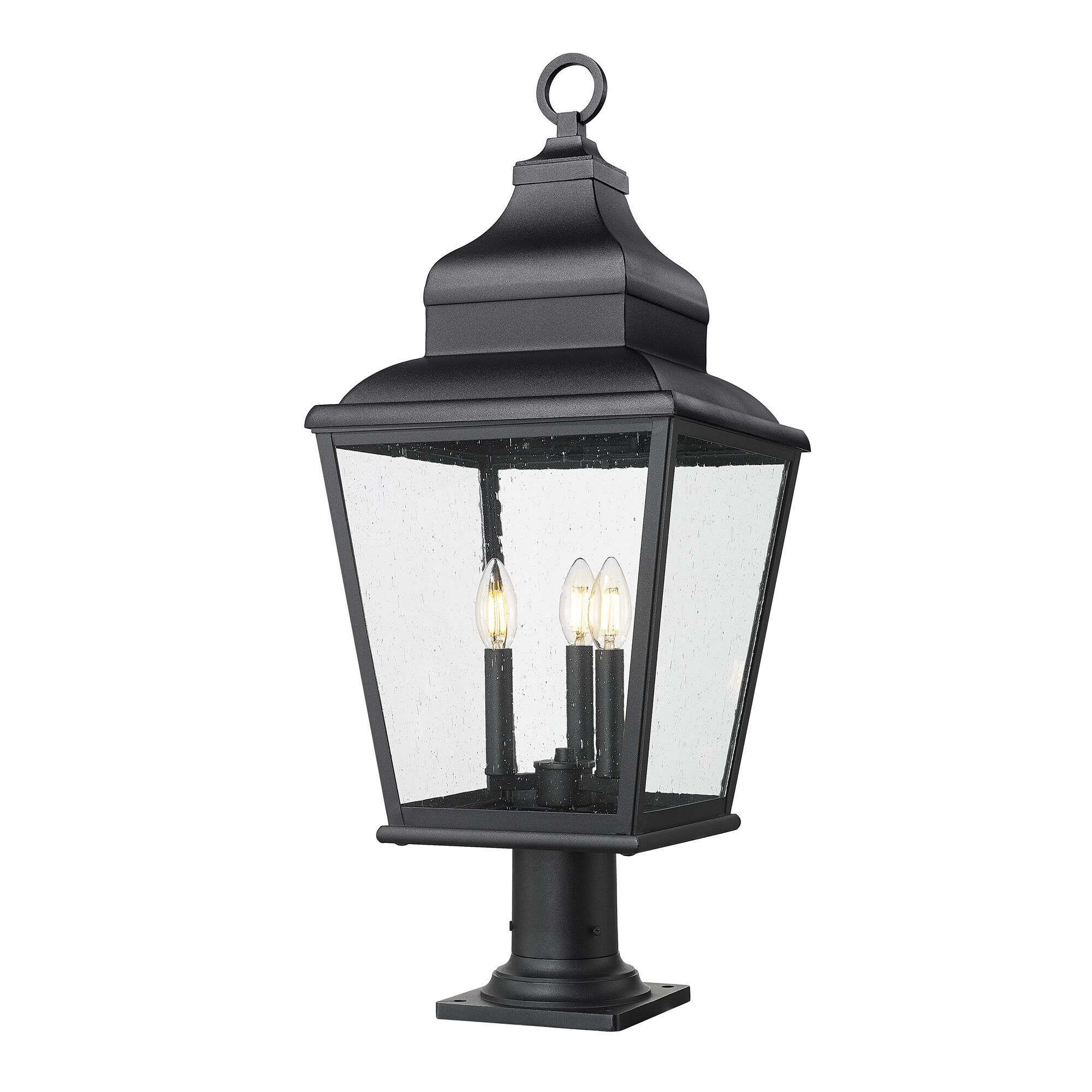 Shown in Sand Black finish and Clear Seedy glass