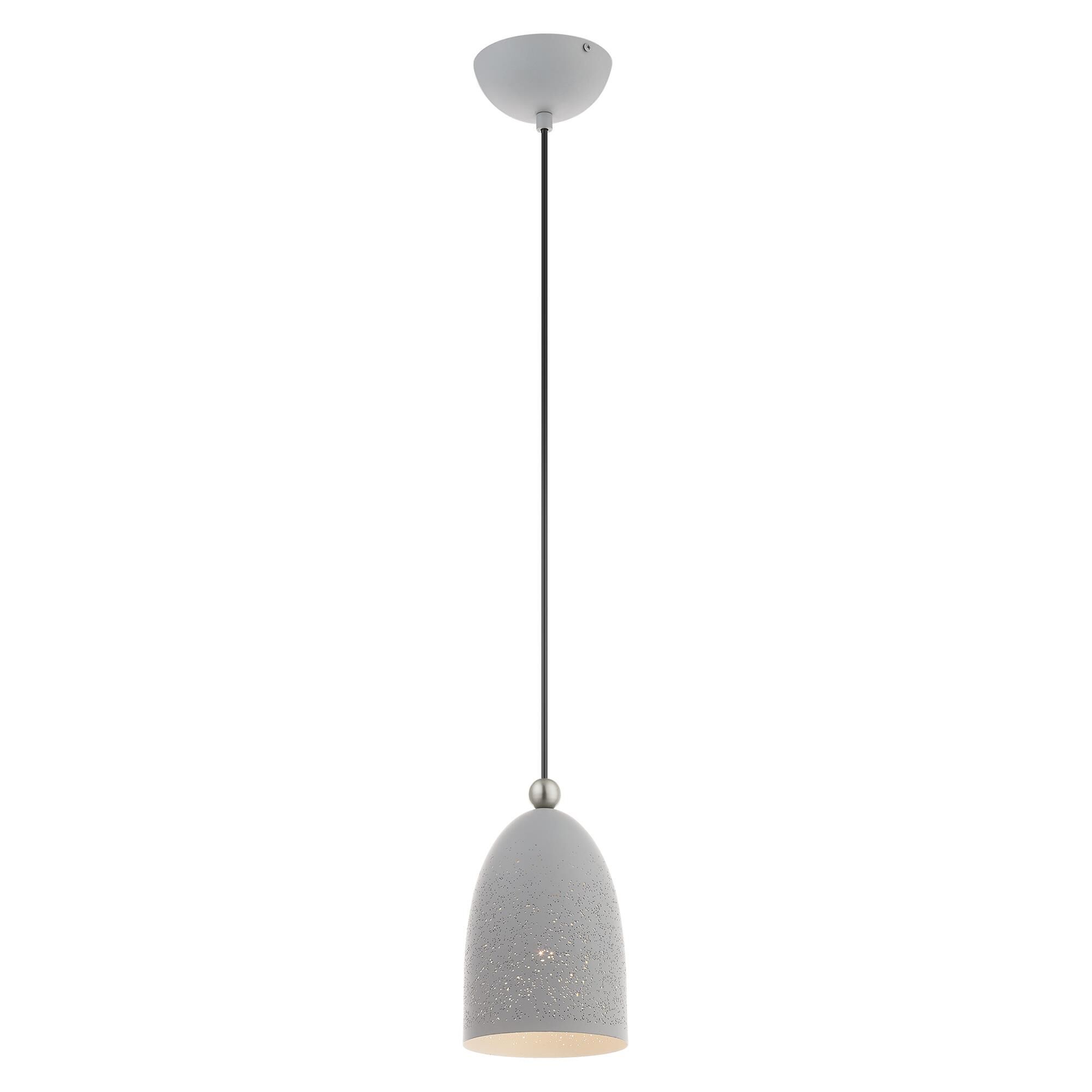 Shown in Nordic Gray With Brushed Nickel Accents finish and Nordic Gray Ornamental Metal Shade With White Finish Inside glass and Nordic Gray Ornamental Metal  With White Finish Inside shade