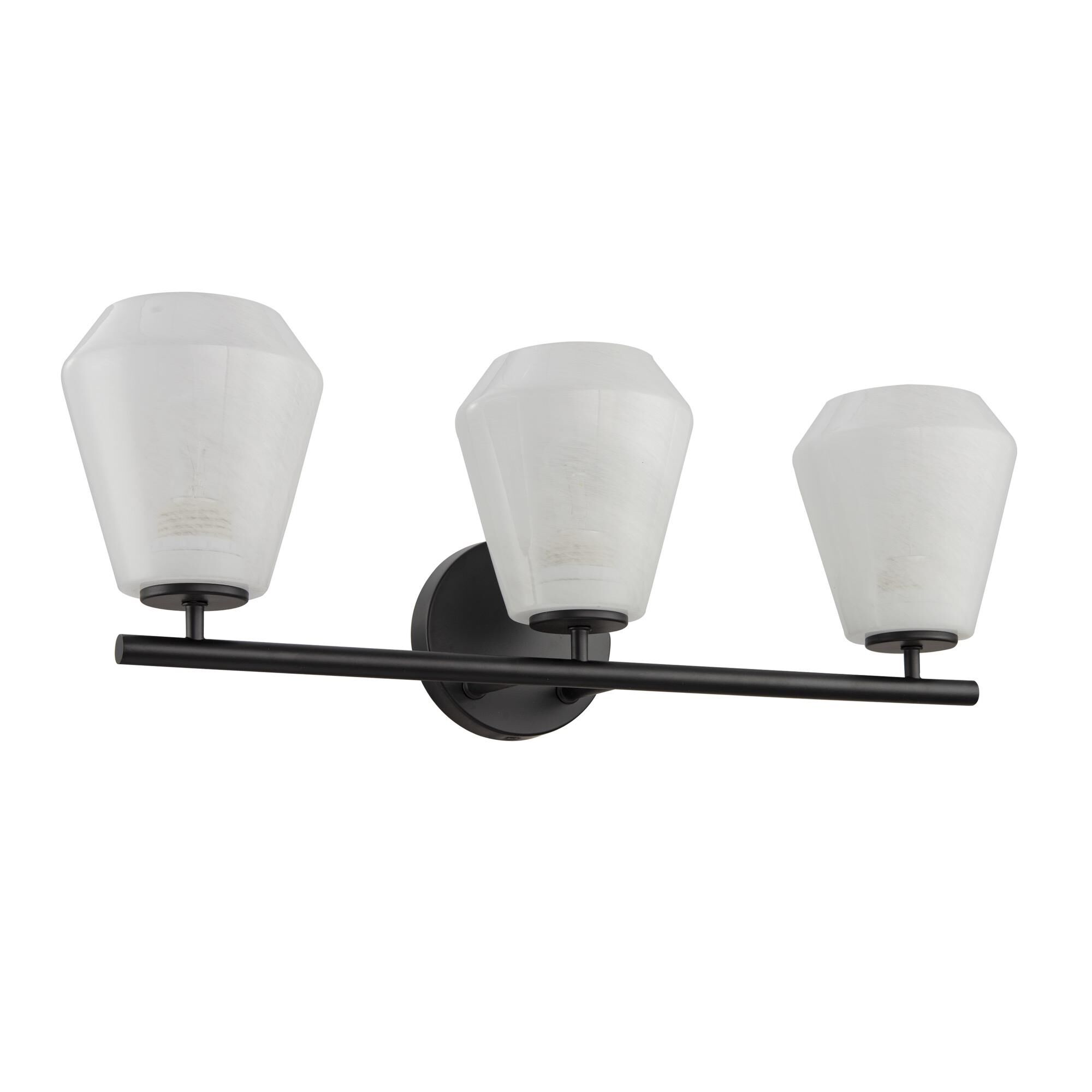 Shown in Black finish and Wispy White glass
