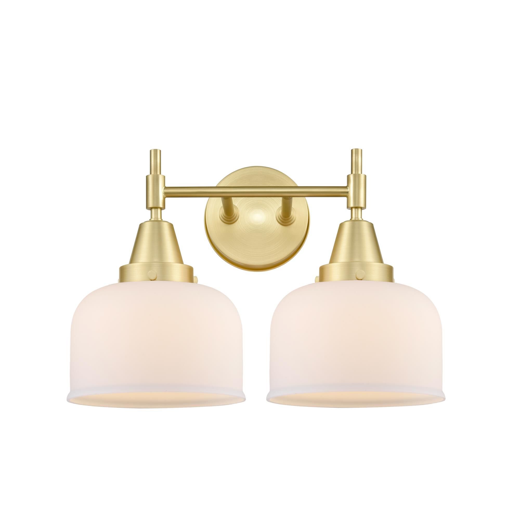 Shown in Satin Brass finish and Matte White Cased Large Cone glass