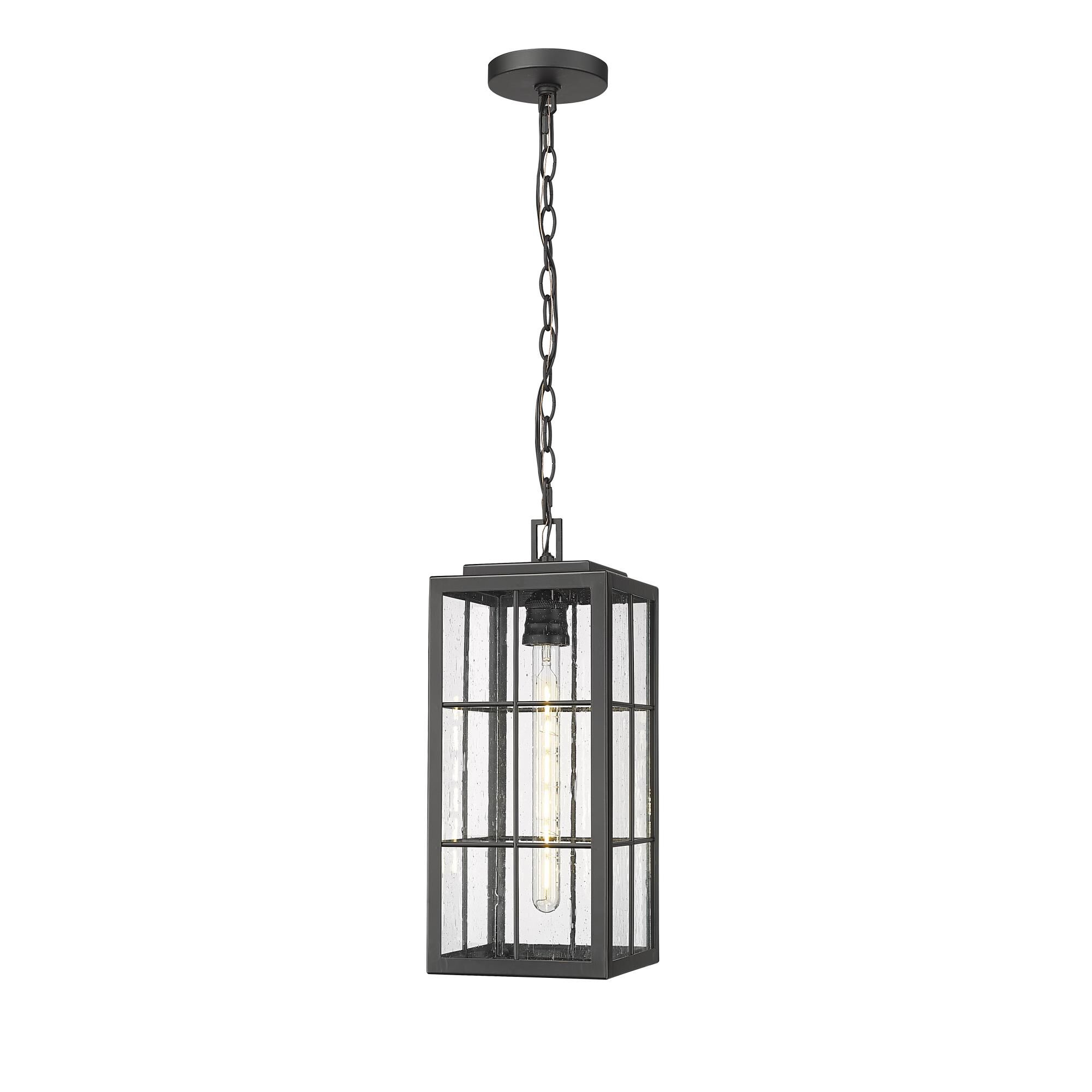 Shown in Powder Coated Black finish and Clear Seeded glass