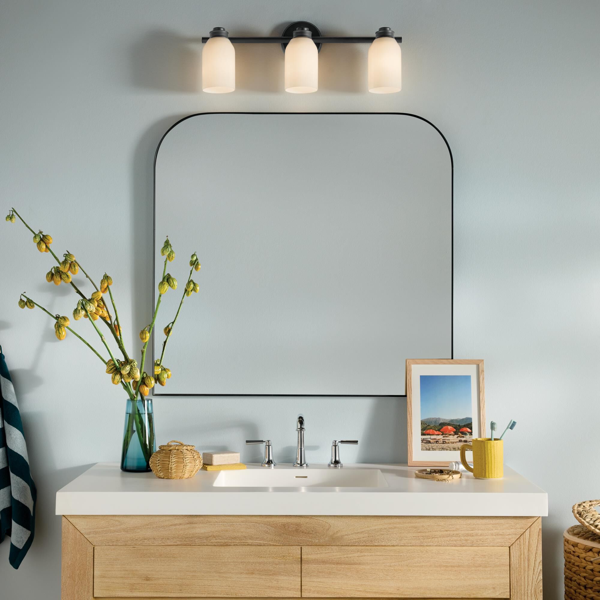 Shown in Black finish and Opal glass