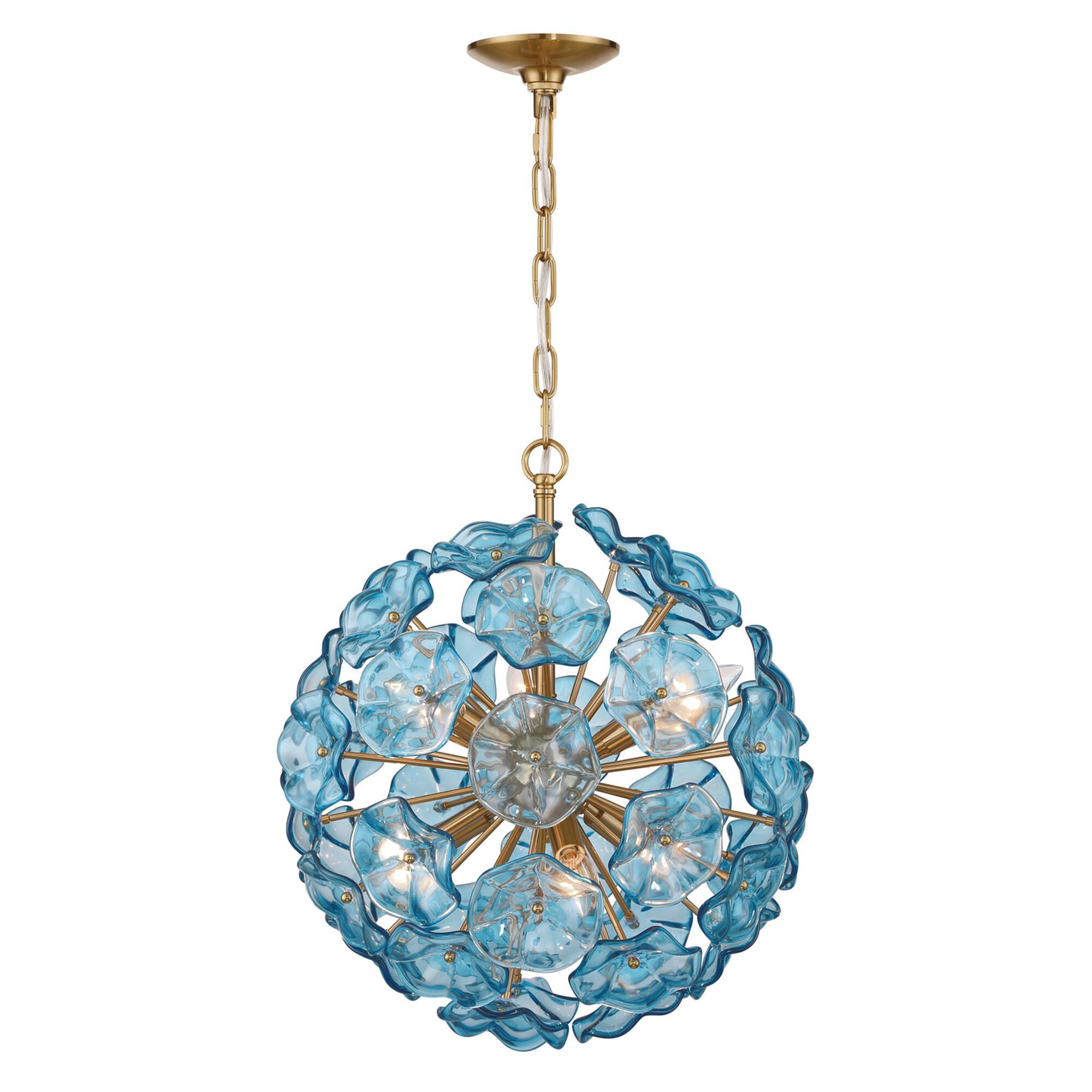 Shown in Aged Brass finish and Floral Glass Petals crystal