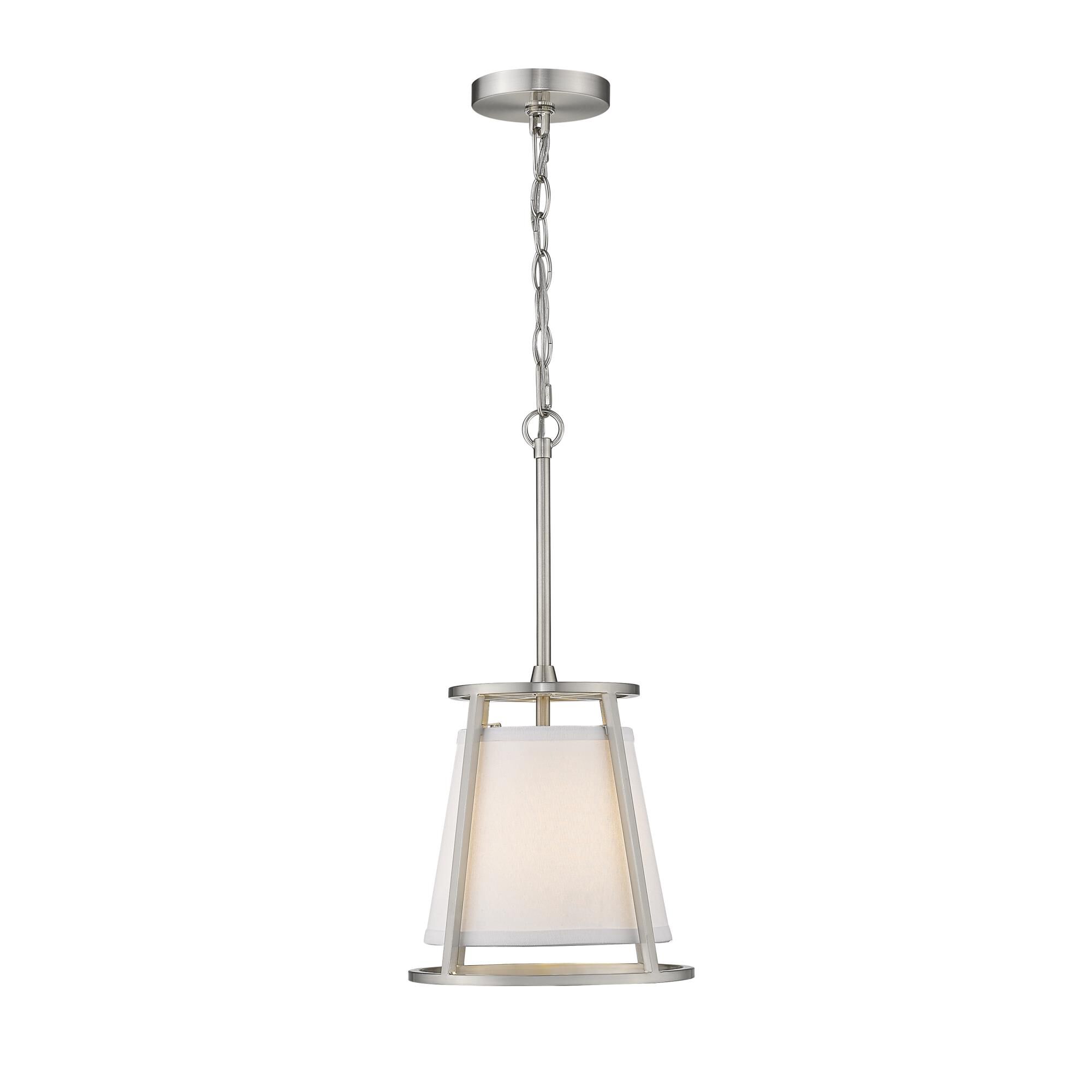 Shown in Brushed Nickel finish and Fabric glass and Fabric shade