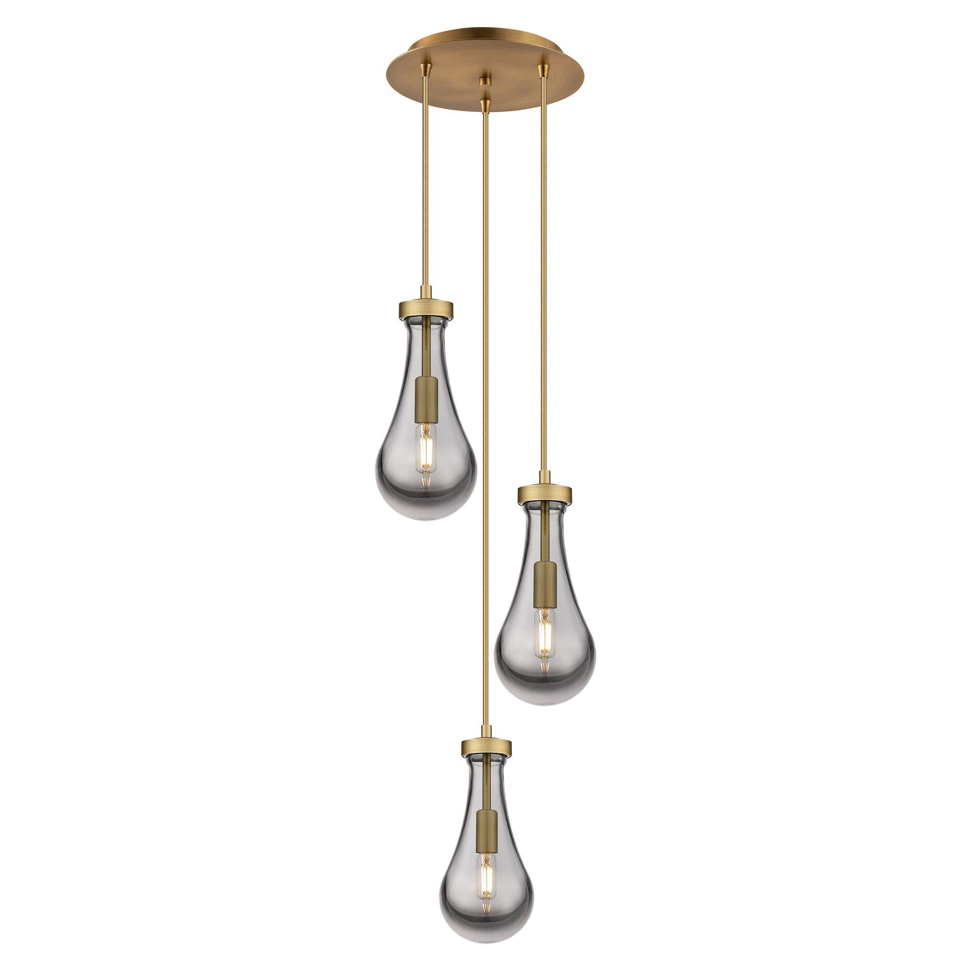 Shown in Brushed Brass finish and Light Smoke glass and Light Smoke Glass shade