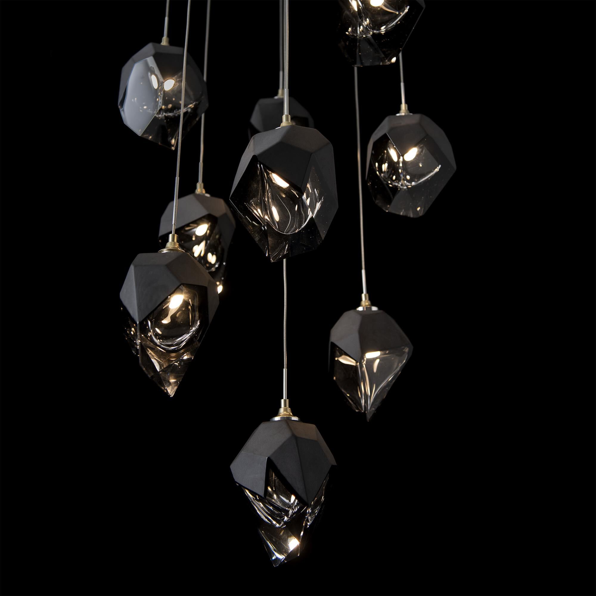 Shown in Modern Brass finish and Black glass and Black Glass shade