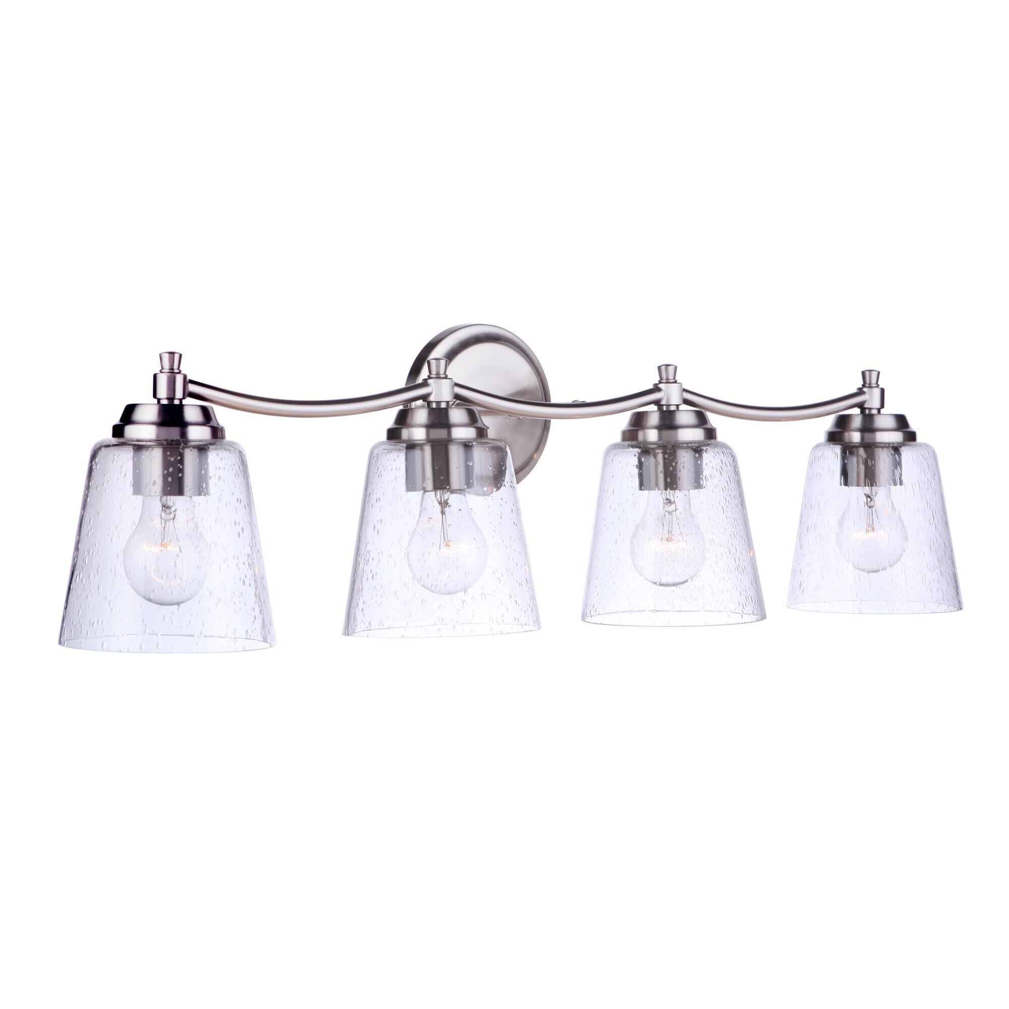 Shown in Brushed Polished Nickel finish and Clear Seeded glass and Glass shade