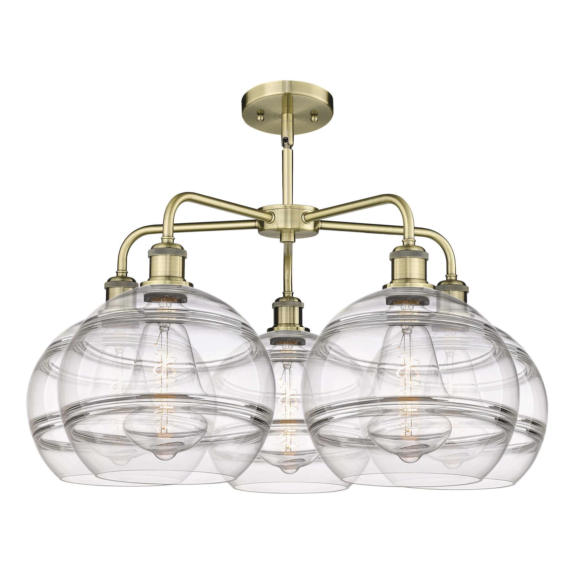 Shown in Antique Brass finish and Clear glass
