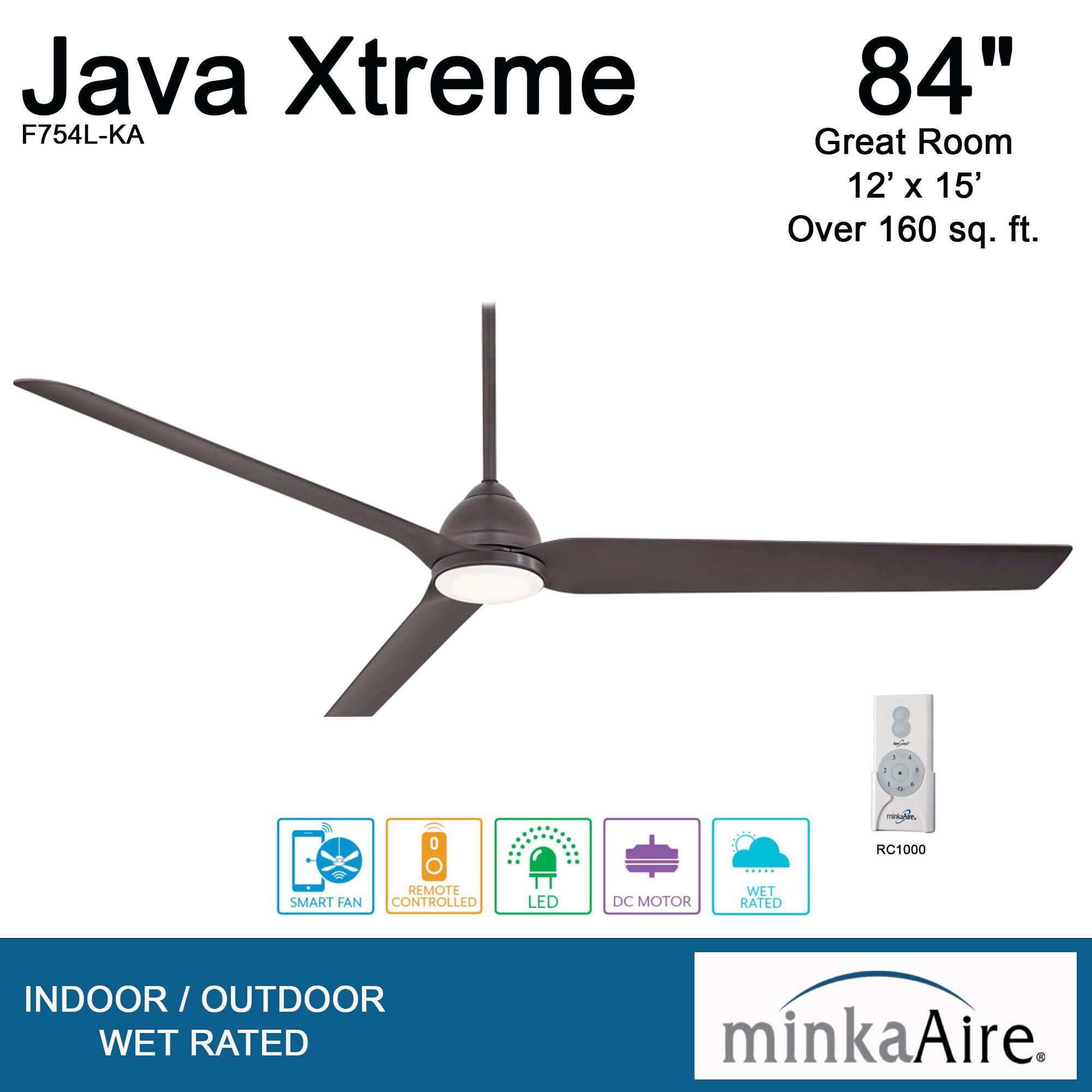 Java Outdoor Rated 84 Inch Ceiling Fan with Light Kit by Minka Aire