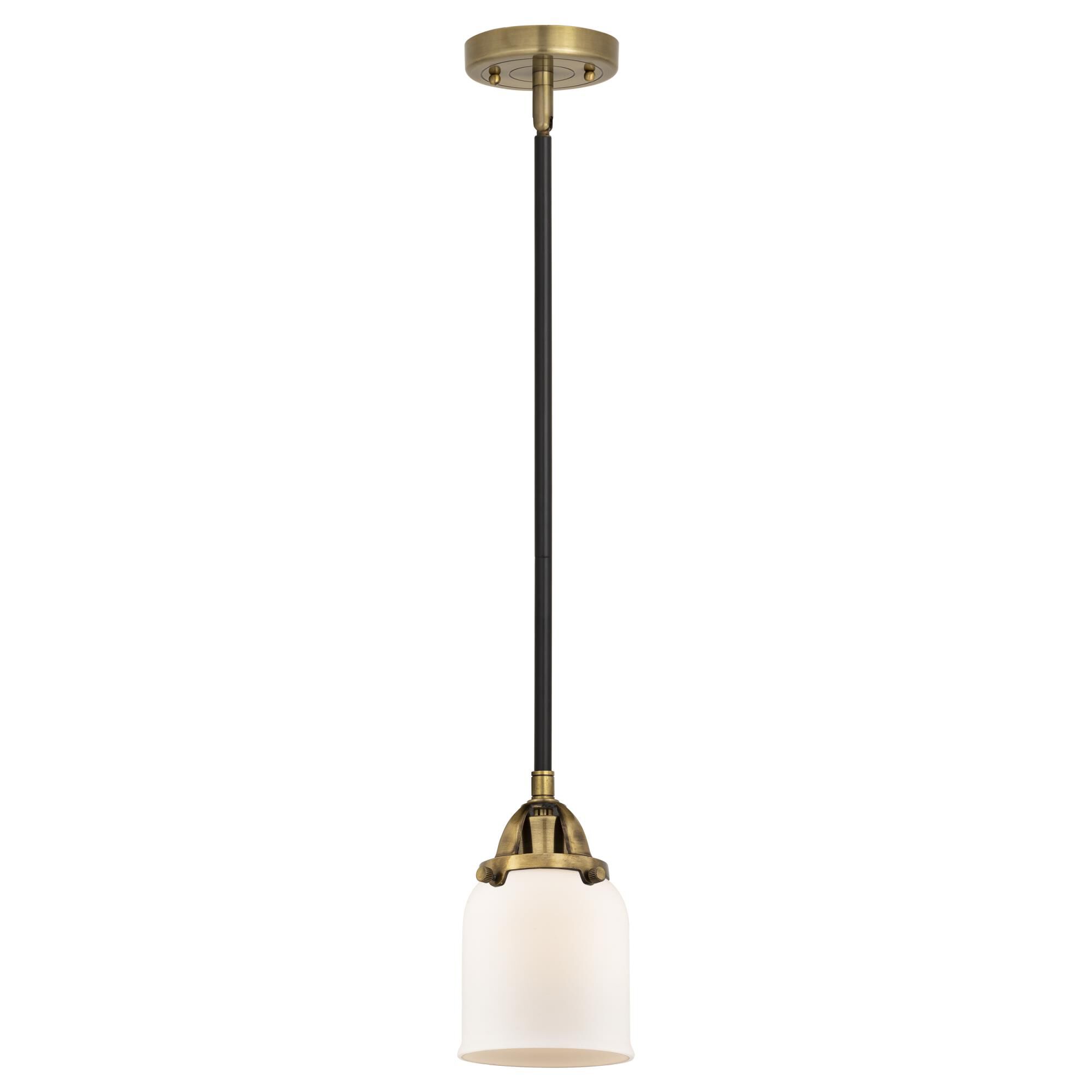 Shown in Black Antique Brass finish and Matte White Cased Small Bell glass and No Shade shade