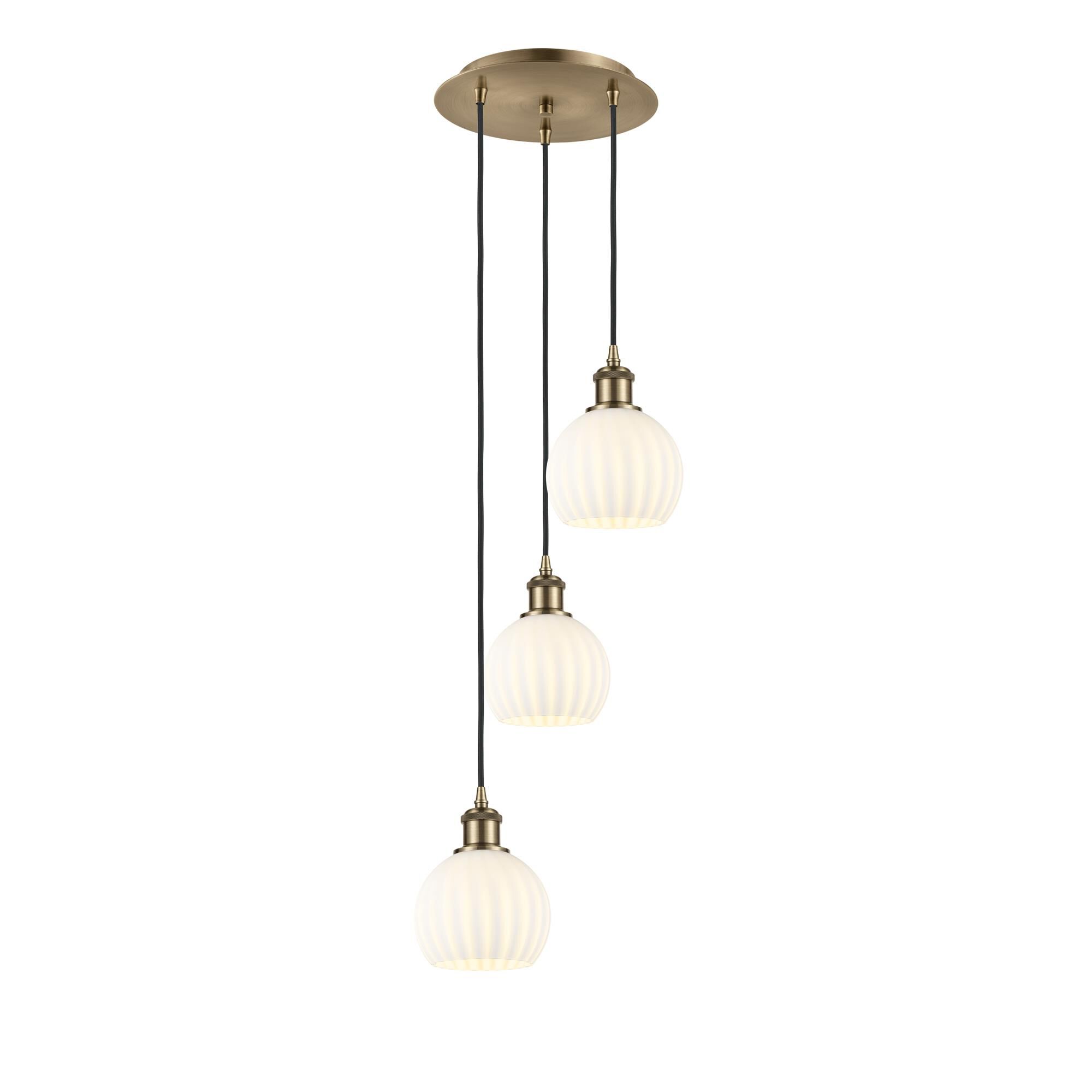 Shown in Antique Brass finish and White Venetian glass