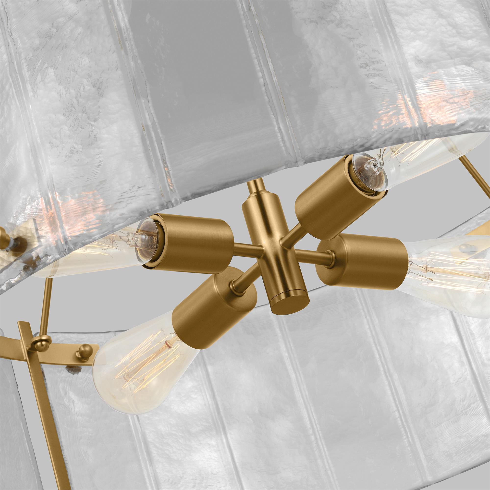 Shown in Burnished Brass finish and Clear Textured glass