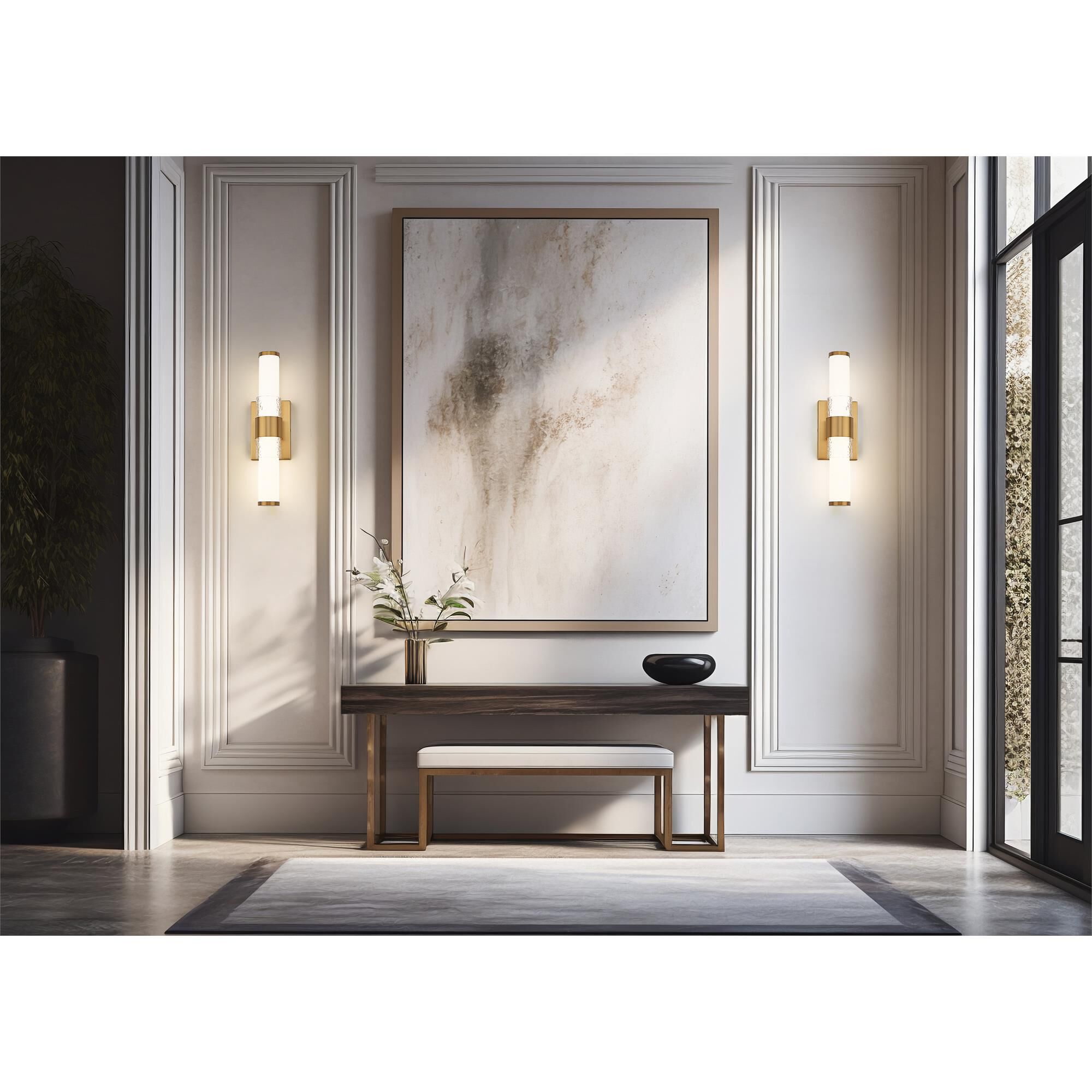 Shown in Modern Gold finish and Matte Opal glass and Matte Opal shade