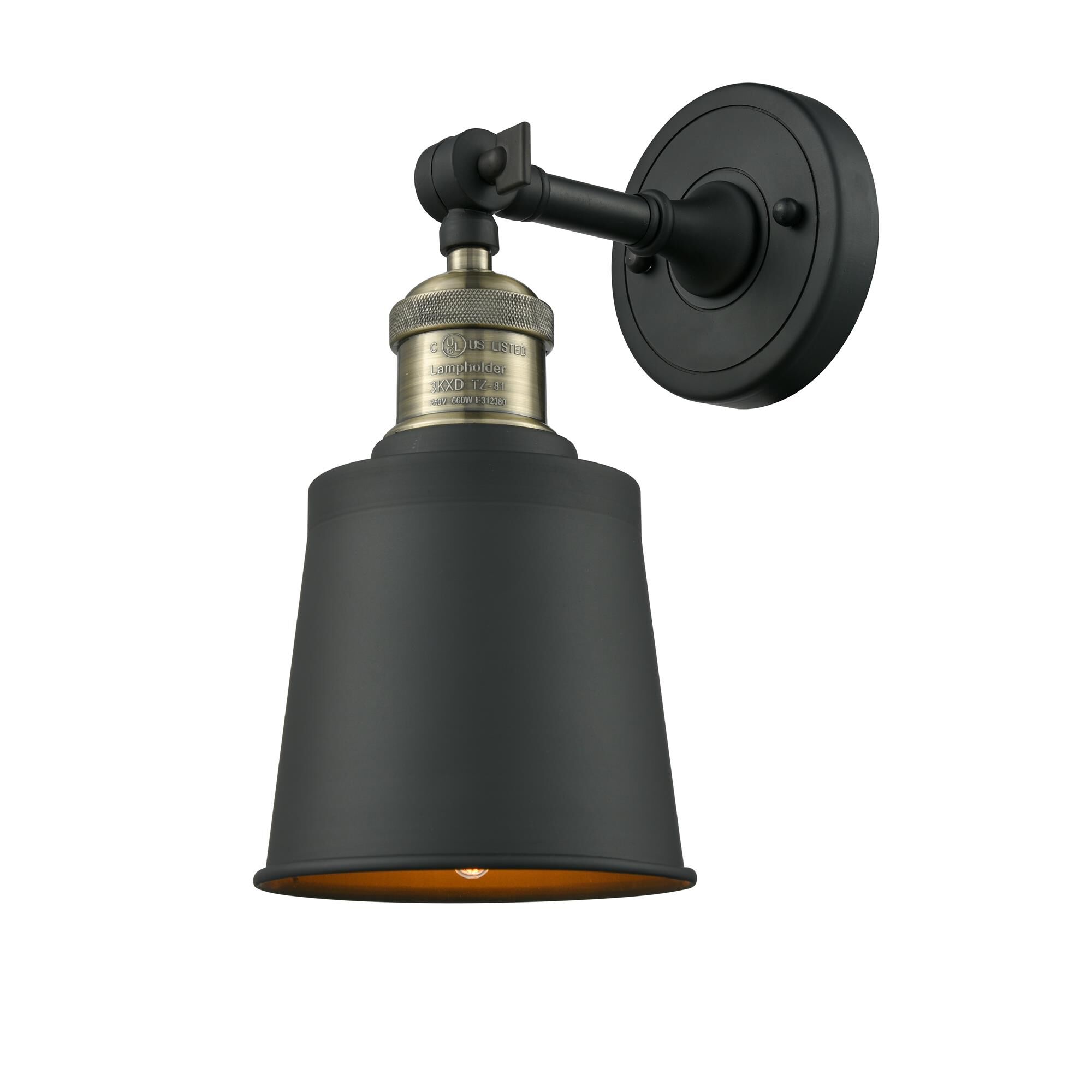 Shown in Black Antique Brass finish and Cone glass and Metal shade