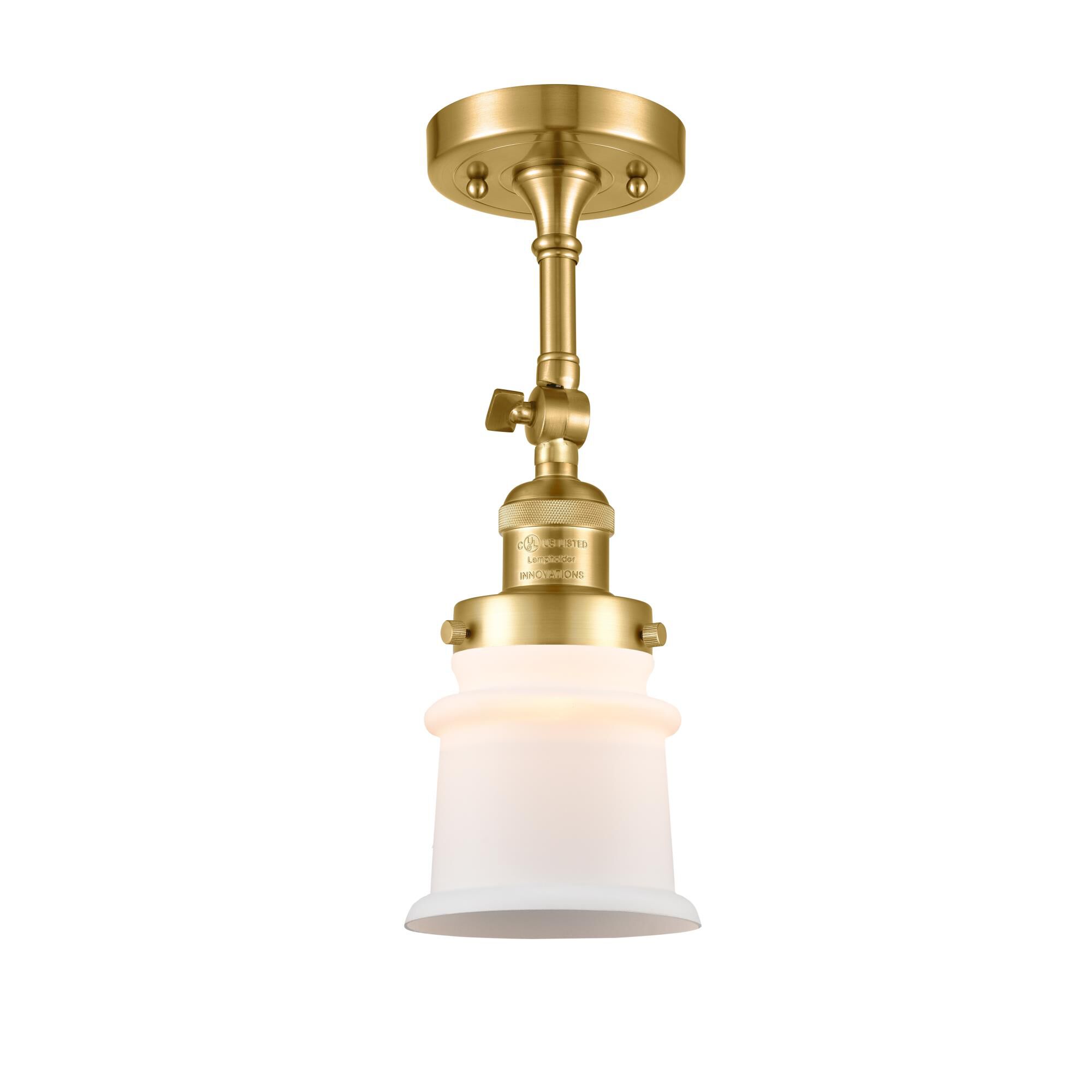 Shown in Satin Gold finish and Matte White Canton glass