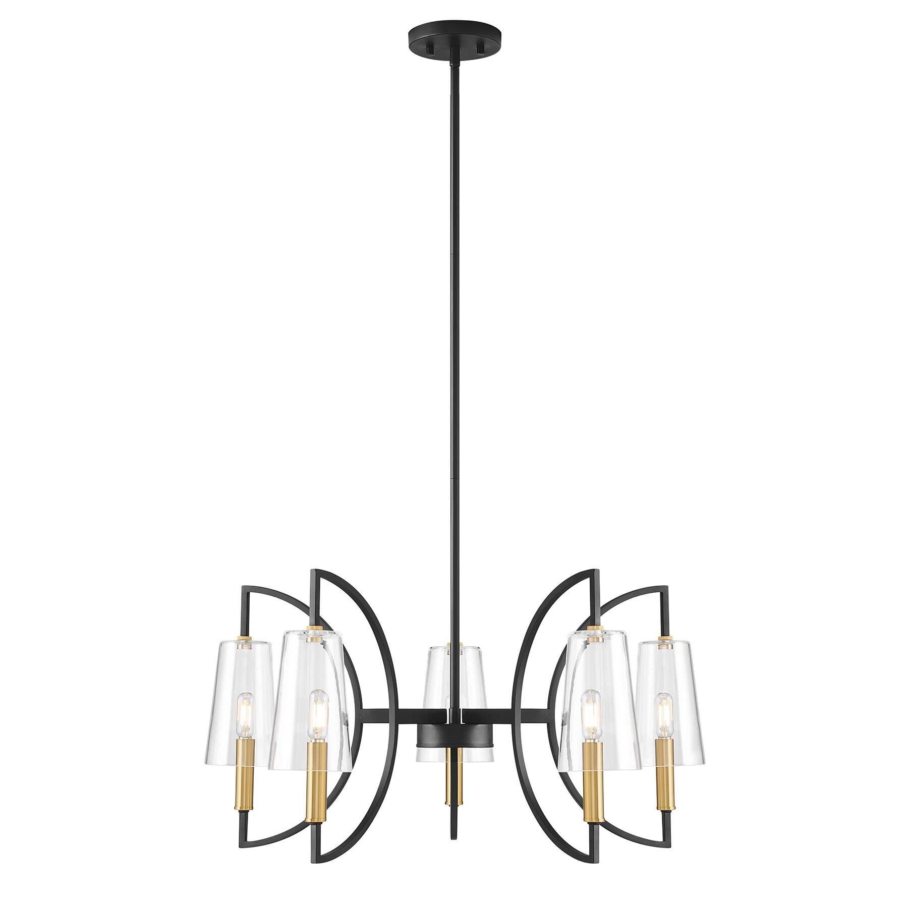 Shown in Matte Black and Warm Brass finish and Clear glass