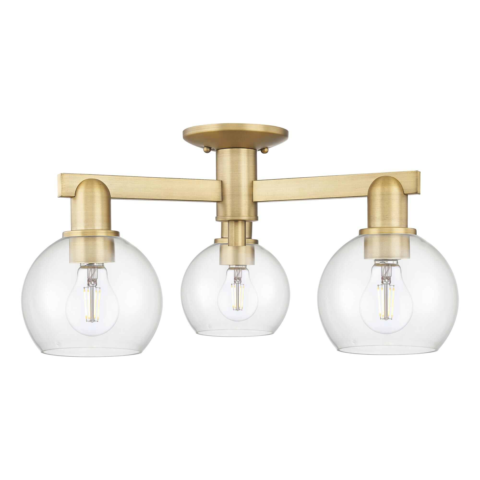 Shown in Brushed Brass finish and Clear glass