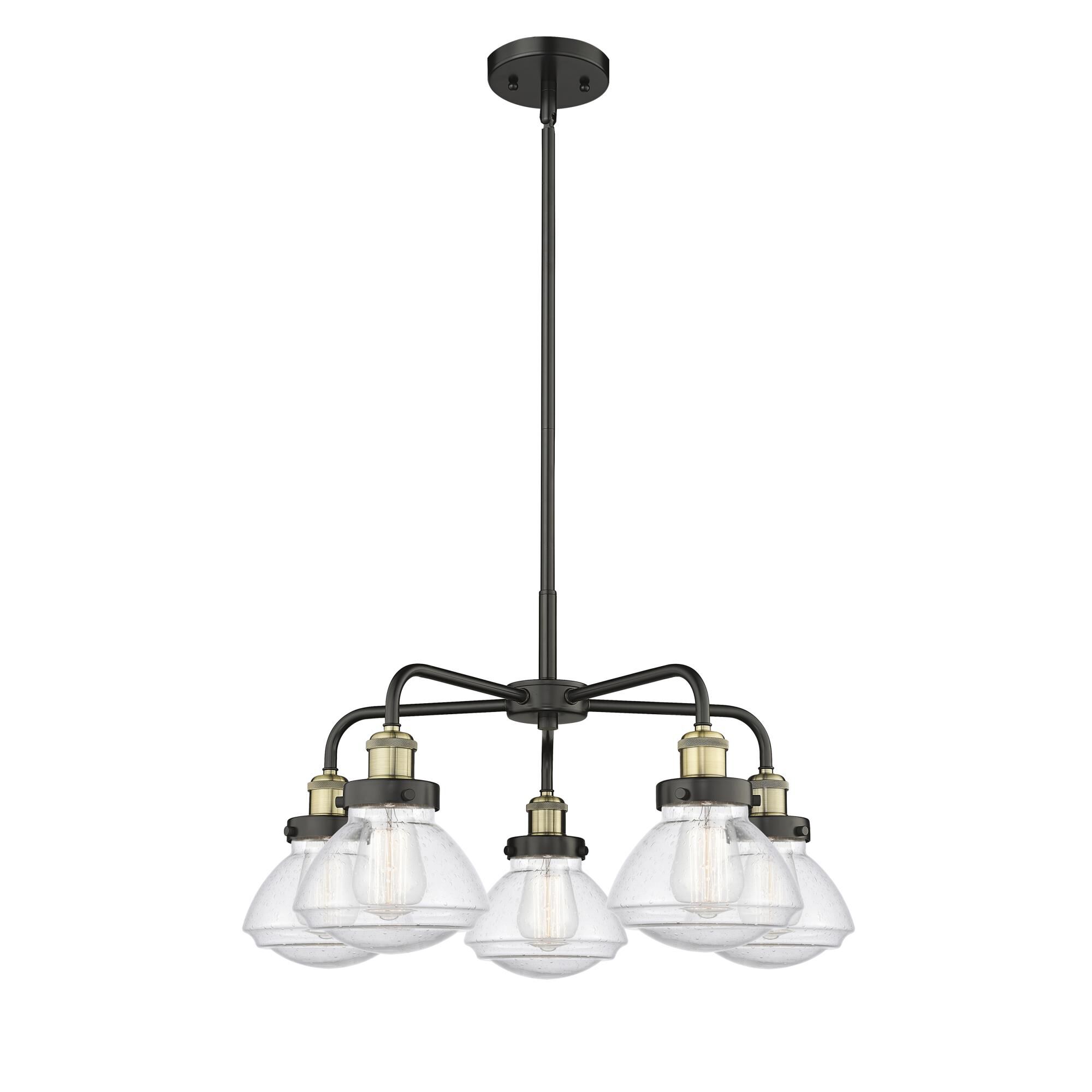 Shown in Black Antique Brass finish and Seedy glass