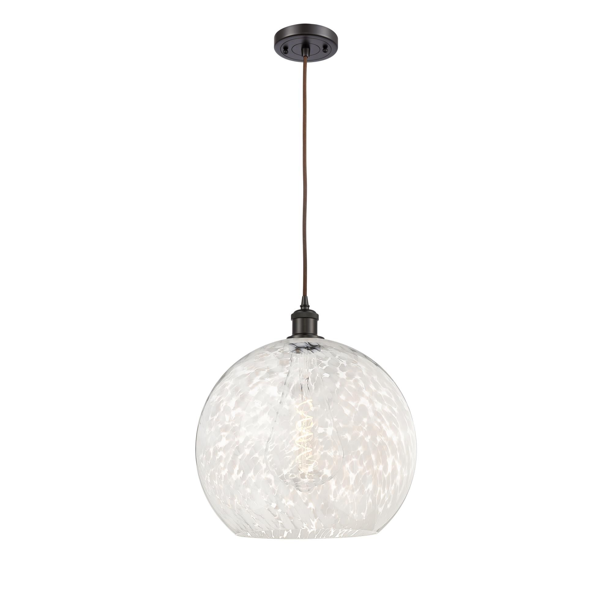 Shown in Oil Rubbed Bronze finish and White Mouchette glass