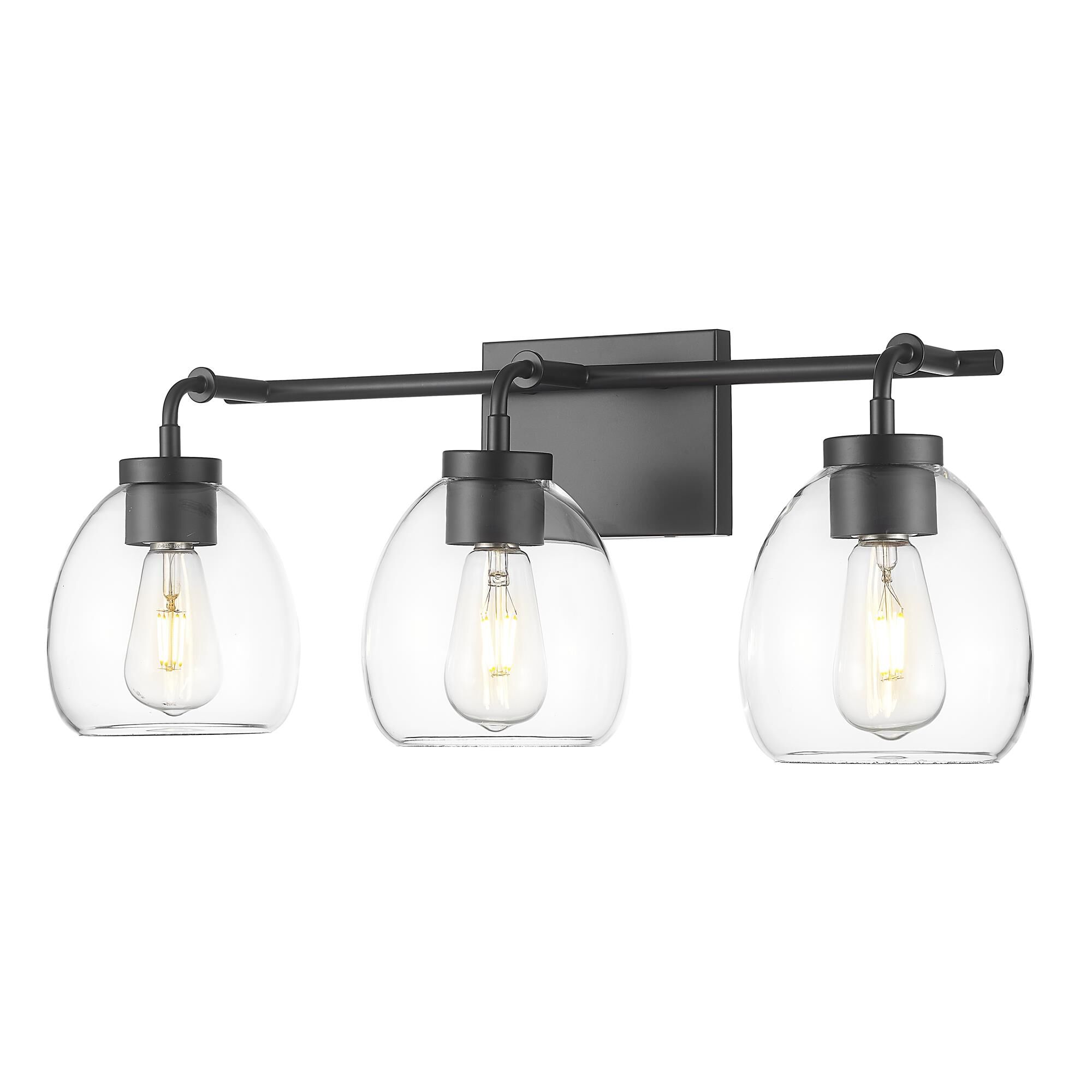 Shown in Matte Black finish and Clear Glass Globes shade