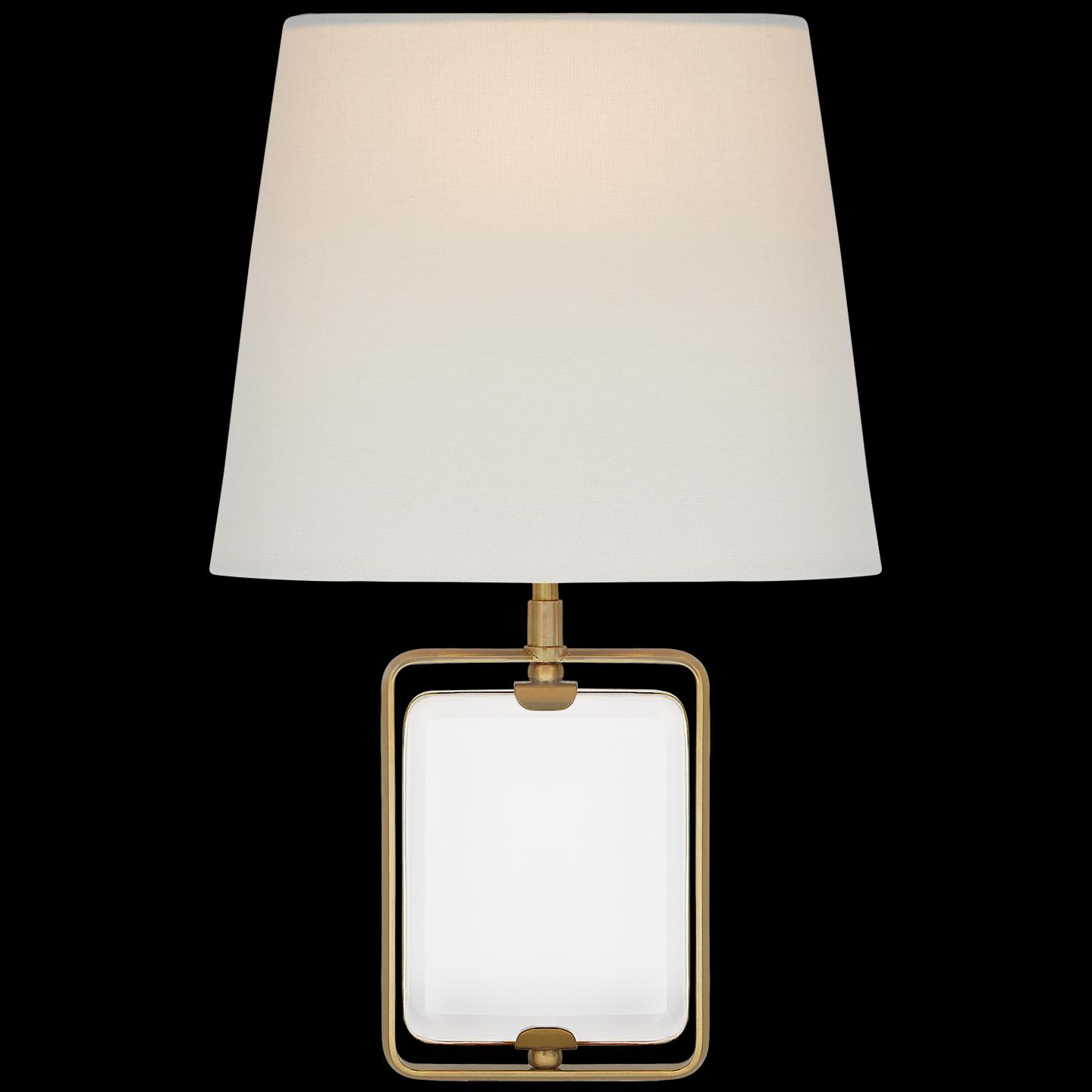 Shown in Crystal And Hand-Rubbed Antique Brass finish and Linen Shield shade