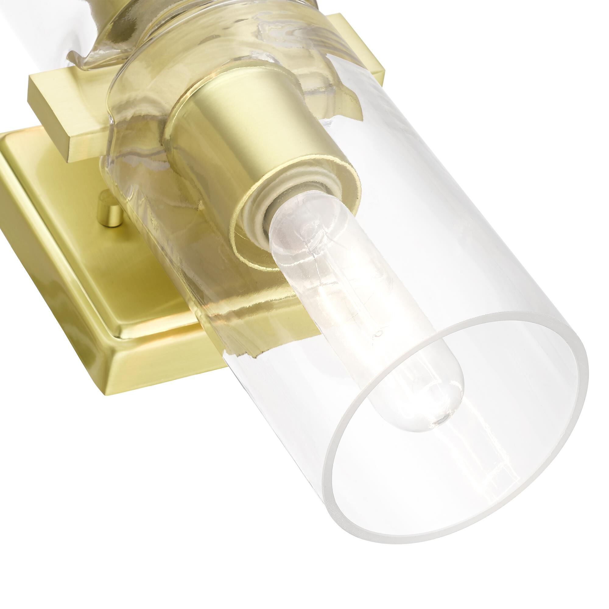 Shown in Satin Brass finish and Clear glass