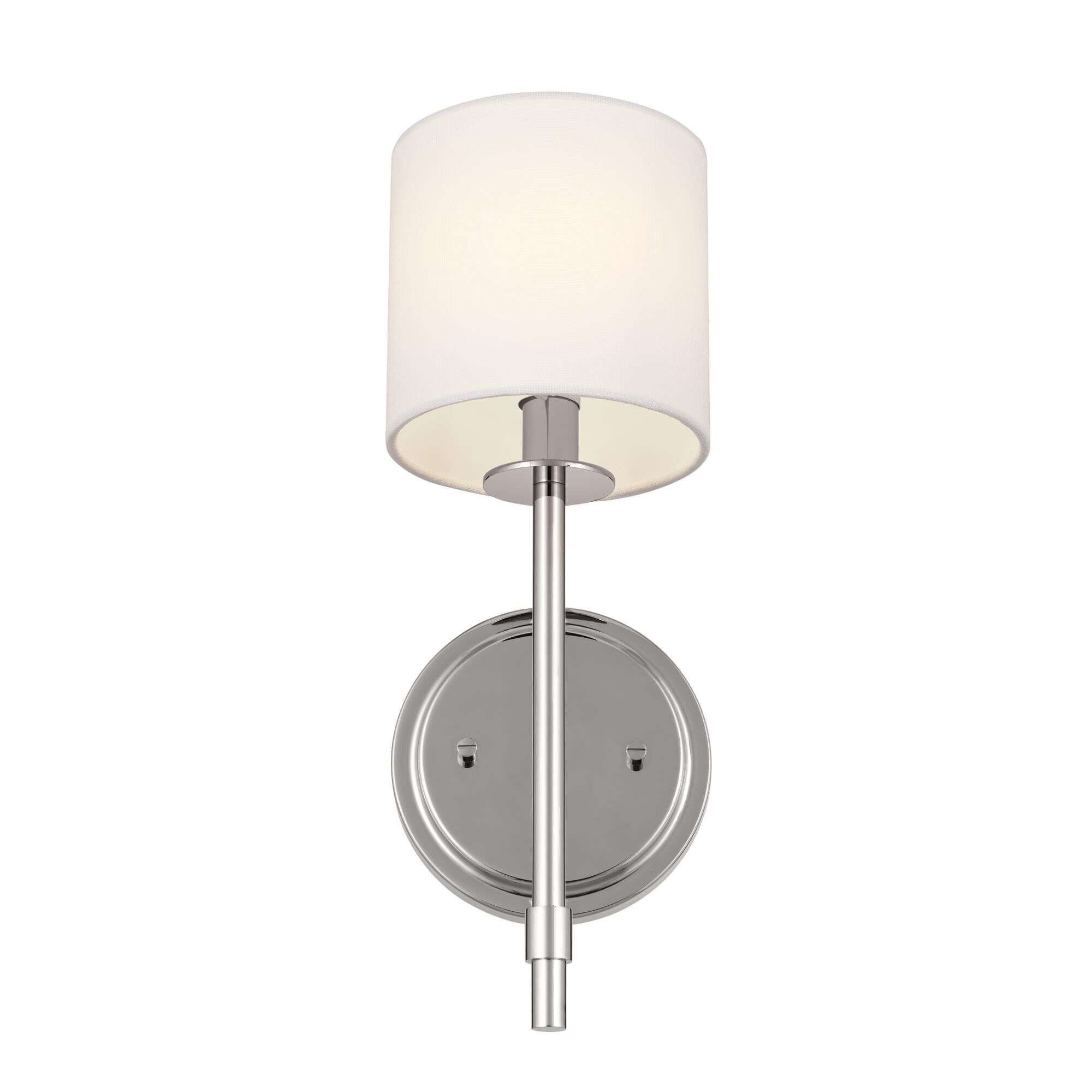 Shown in Polished Nickel finish and Fabric and Drum shade