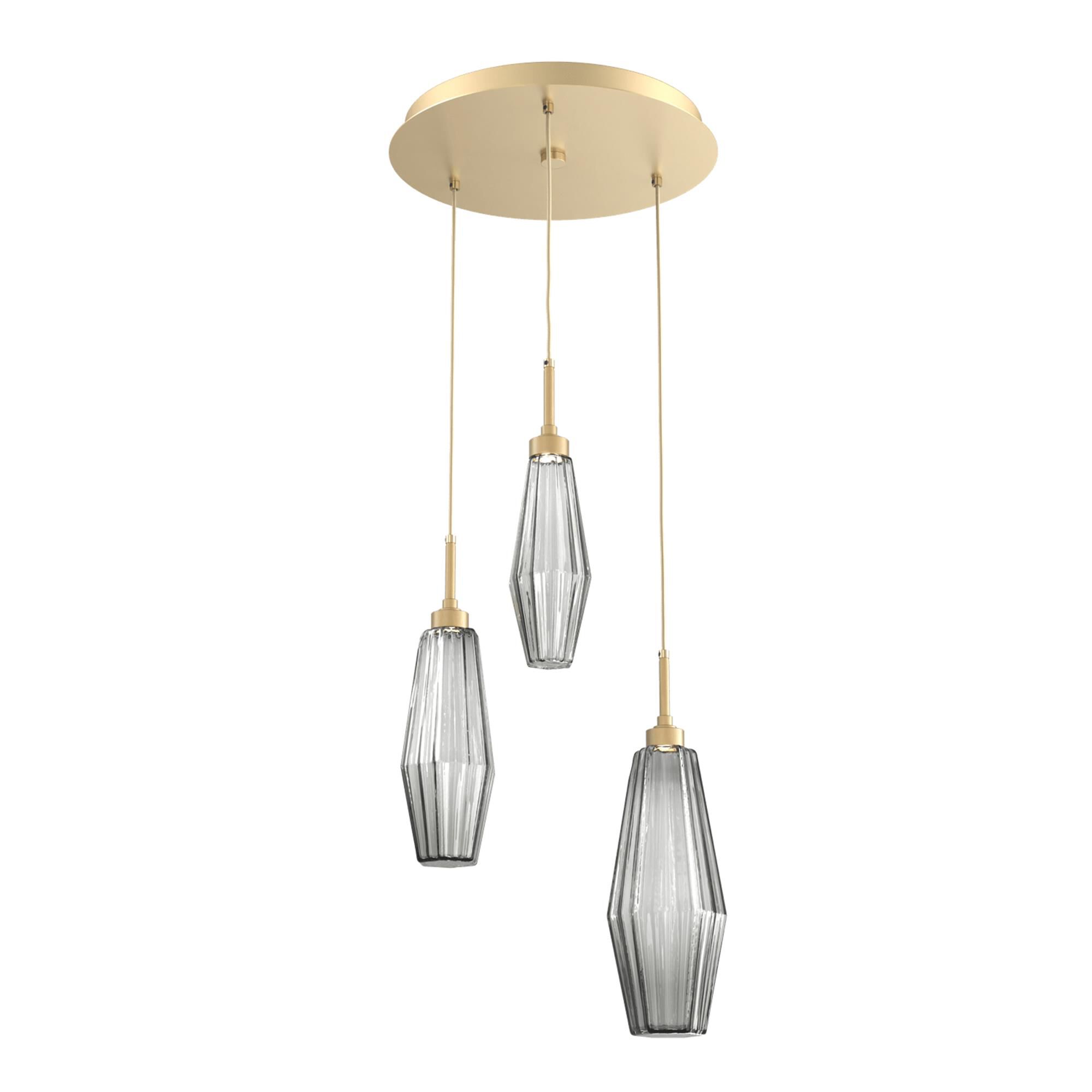 Shown in Gilded Brass finish and Optic Rib Smoke glass