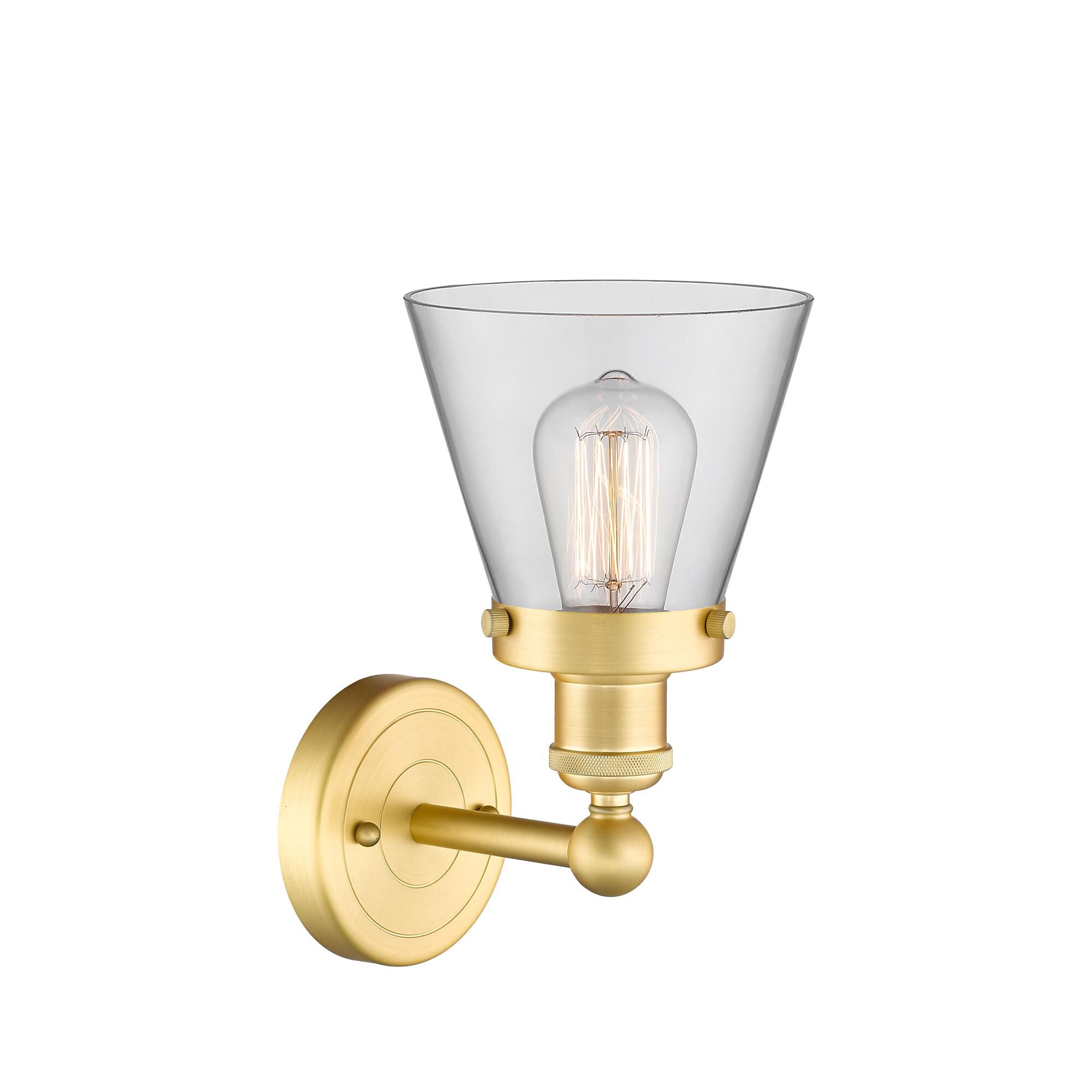 Shown in Satin Gold finish and Clear glass