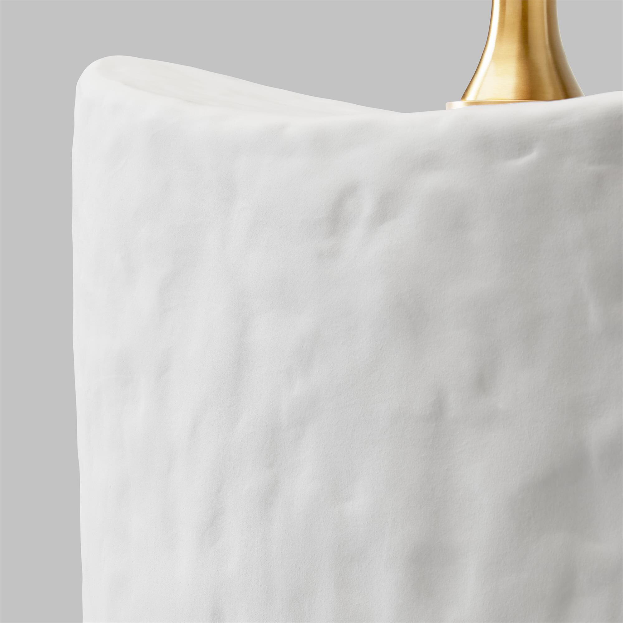 Shown in Matte White Ceramic finish and White Linen Fabric shade
